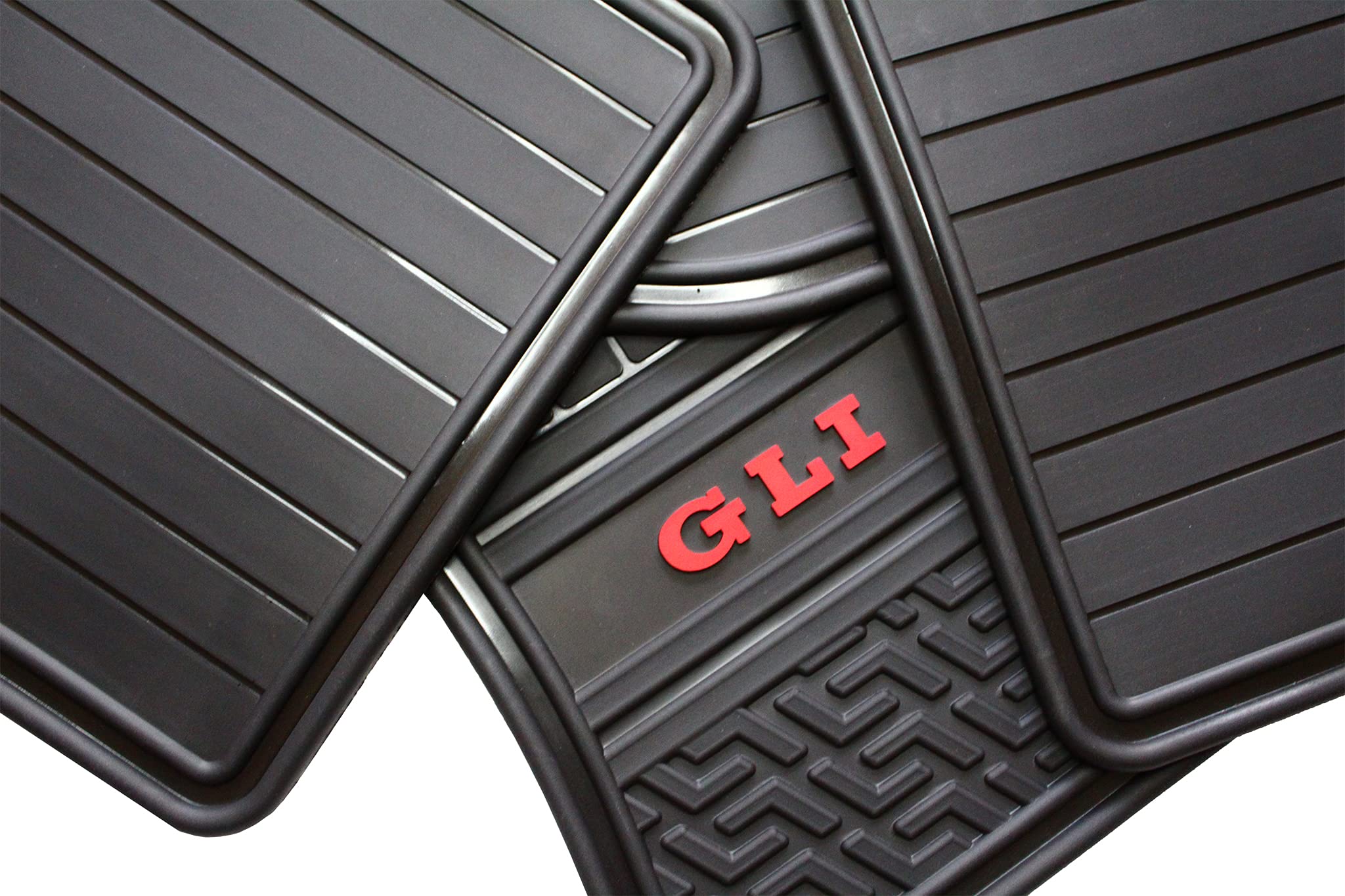 Premium A7 GLI Fazina All-Weather Rubber Floor Mats for Volkswagen Jetta GLI (2019-2022) - Heavy Duty OEM Replacement Car Mats with Red Lettering - Complete Set for Year-Round Protection & Style - Perfect for Daily Commutes, Road Trips and Harsh Weather Conditions
