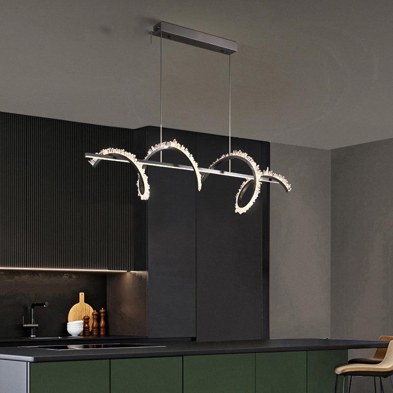 Gina Spiral Rock Crystal Chandelier - Modern Linear Crystal Pendant Light for Dining Room, Kitchen Island & Entryway - Elegant Ceiling Lighting Fixture for Home Decor