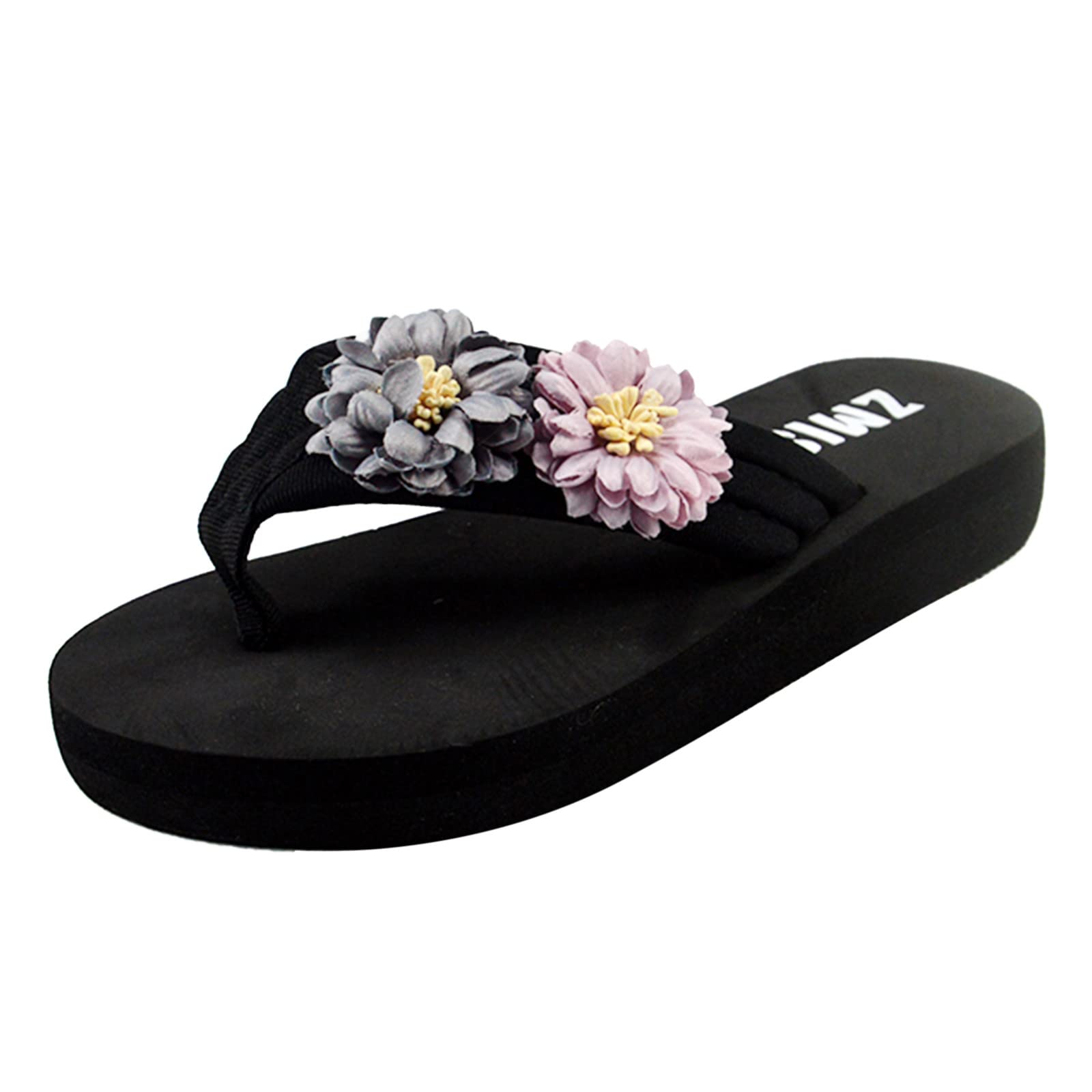 Women's Wide Width Beach Toe Clip Sandals - Summer Wedge Heel Flip Flops for Women Size 10W (Purple, 7.5) | Comfortable Casual Footwear for Poolside, Vacation & Outdoor Activities