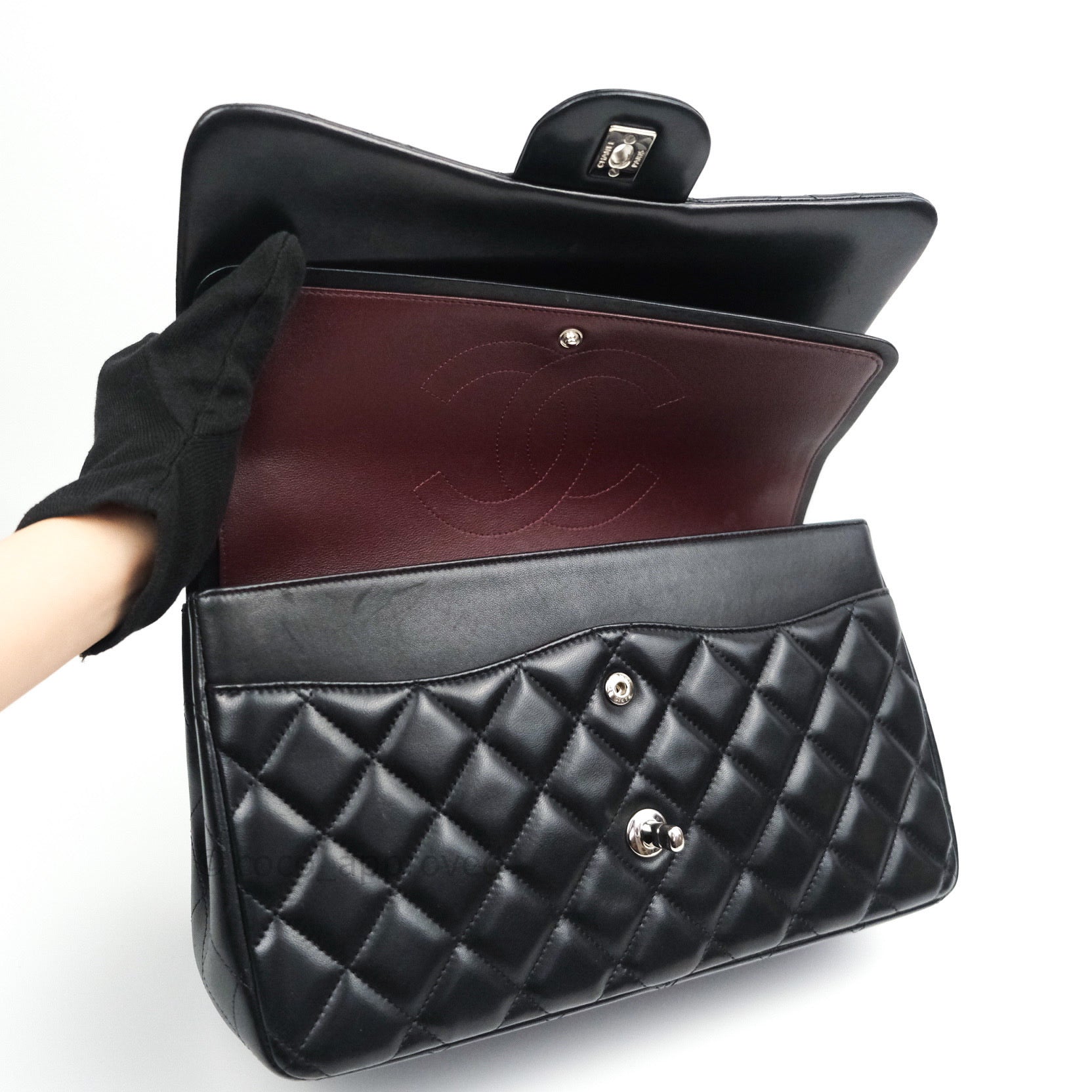 Chanel Classic Jumbo Double Flap Bag Black Lambskin Leather with Silver Hardware - Luxury Designer Handbag for Women, Perfect for Evening Events & Special Occasions