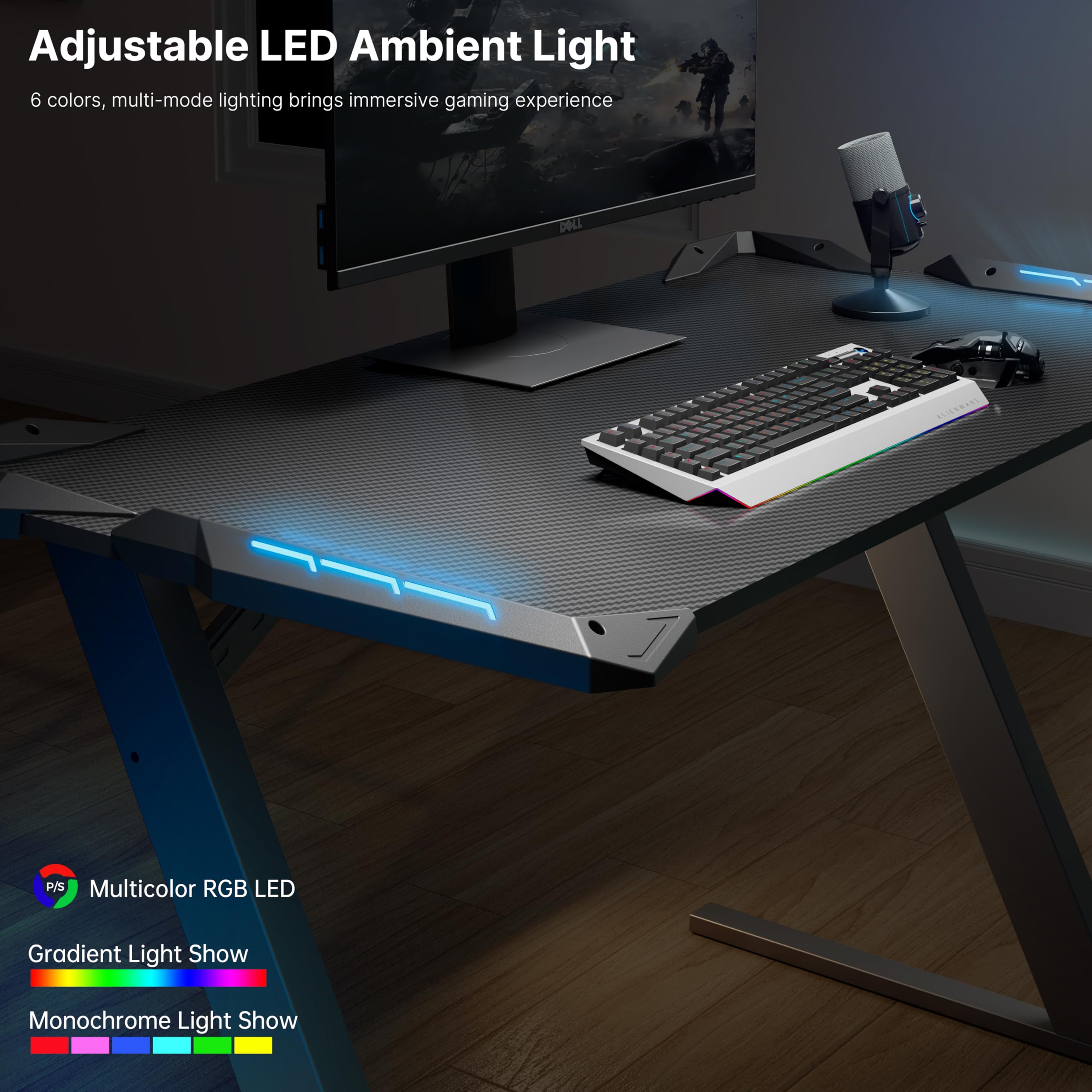 EUREKA ERGONOMIC Gaming Desk with LED Lights - 48 Inch RGB Computer Desk for Home Office, Small Gaming Table with Cable Management - Black | Perfect for PC Gaming Setup & Workstation