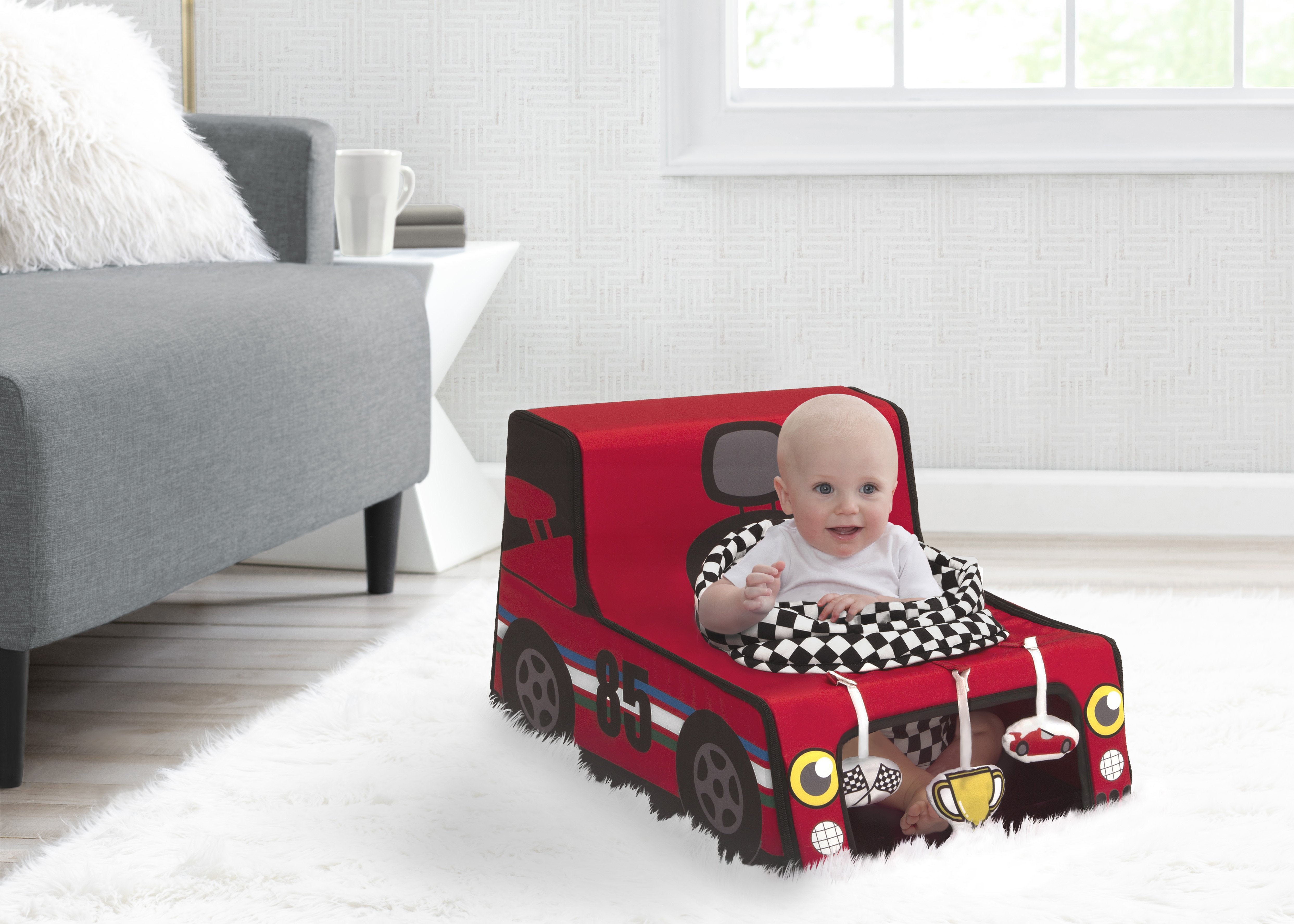 Racecar Sit N Play Portable Activity Seat for Babies - Safe & Comfortable Infant Chair for Playtime, Feeding & Travel - Perfect for Home, Daycare & On-the-Go Parents
