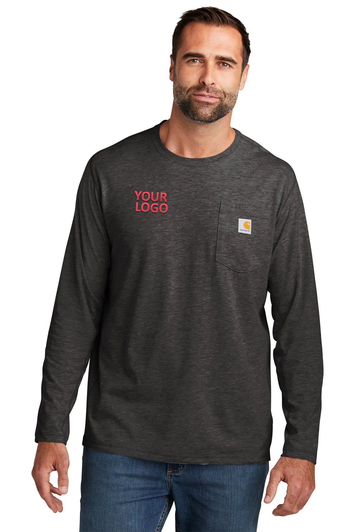 Carhartt Men's Long Sleeve Pocket T-Shirt - Carbon Heather - Workwear & Casual Wear for Outdoor Activities & Everyday Comfort