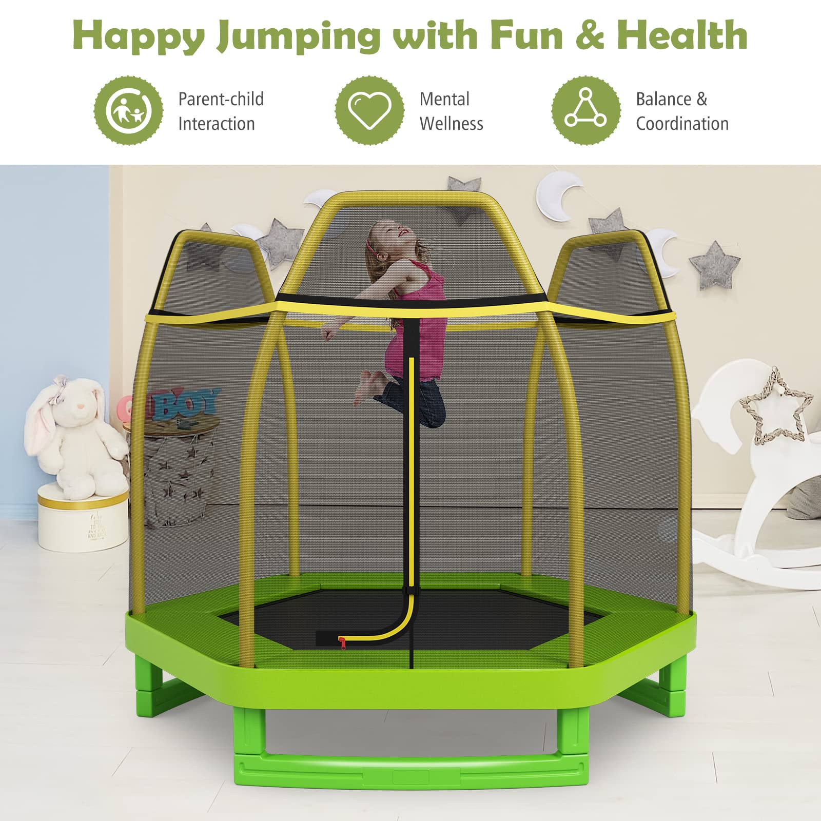 **Giantex 7 Ft Trampoline for Kids - Heavy Duty Steel Frame Toddler Trampoline with Safety Net | Indoor & Outdoor Bounce Fun for Ages 3-8 | Perfect Gift for Boys & Girls - Birthday, Backyard Play, Exercise & Family Fun**