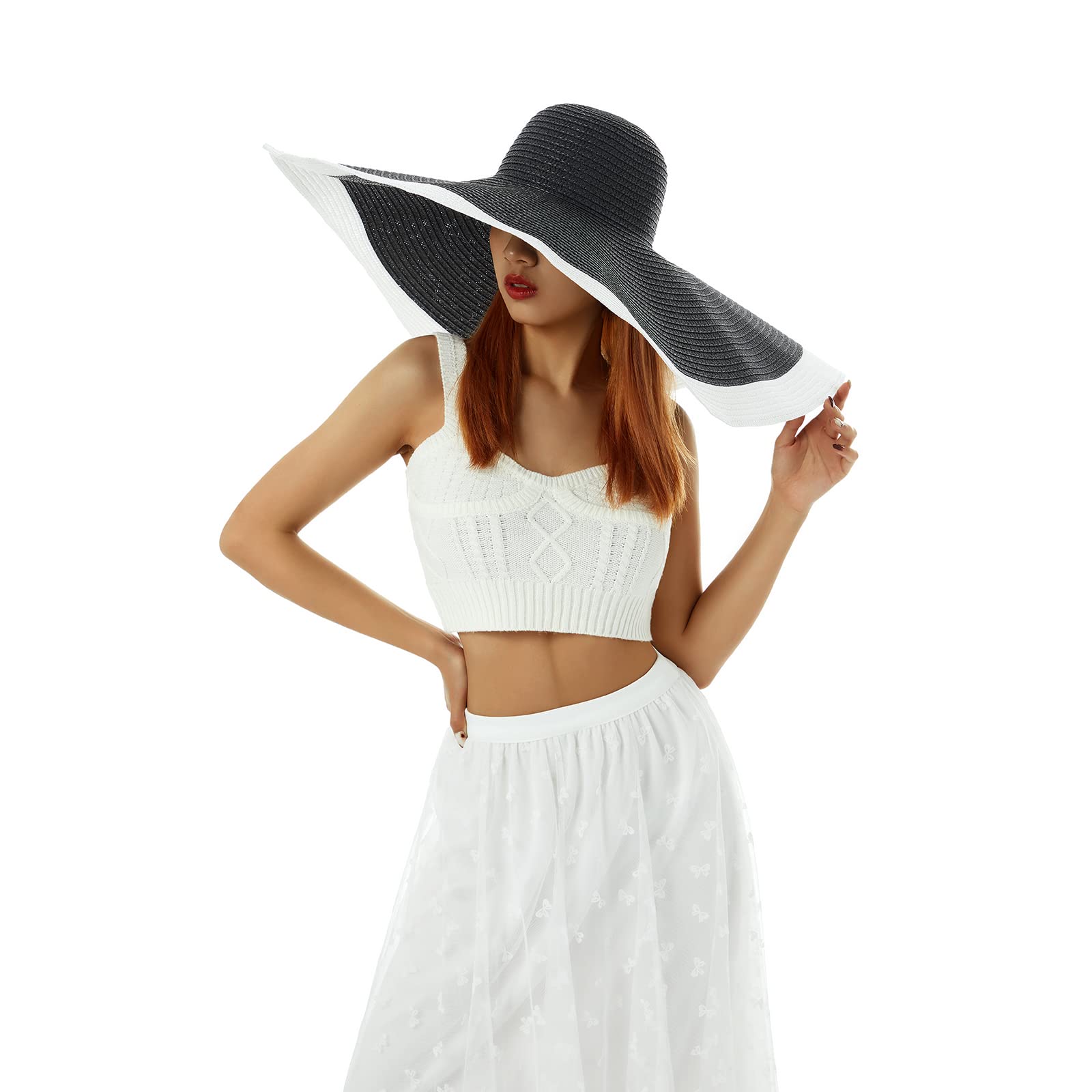 Women's Oversized Wide Brim Straw Hat - UV Protection Summer Sun Hat, Elegant Roll-Up Floppy Beach Hat, Foldable for Travel & Outdoor Activities | Perfect for Beach Vacations, Pool Parties, and Garden Relaxation