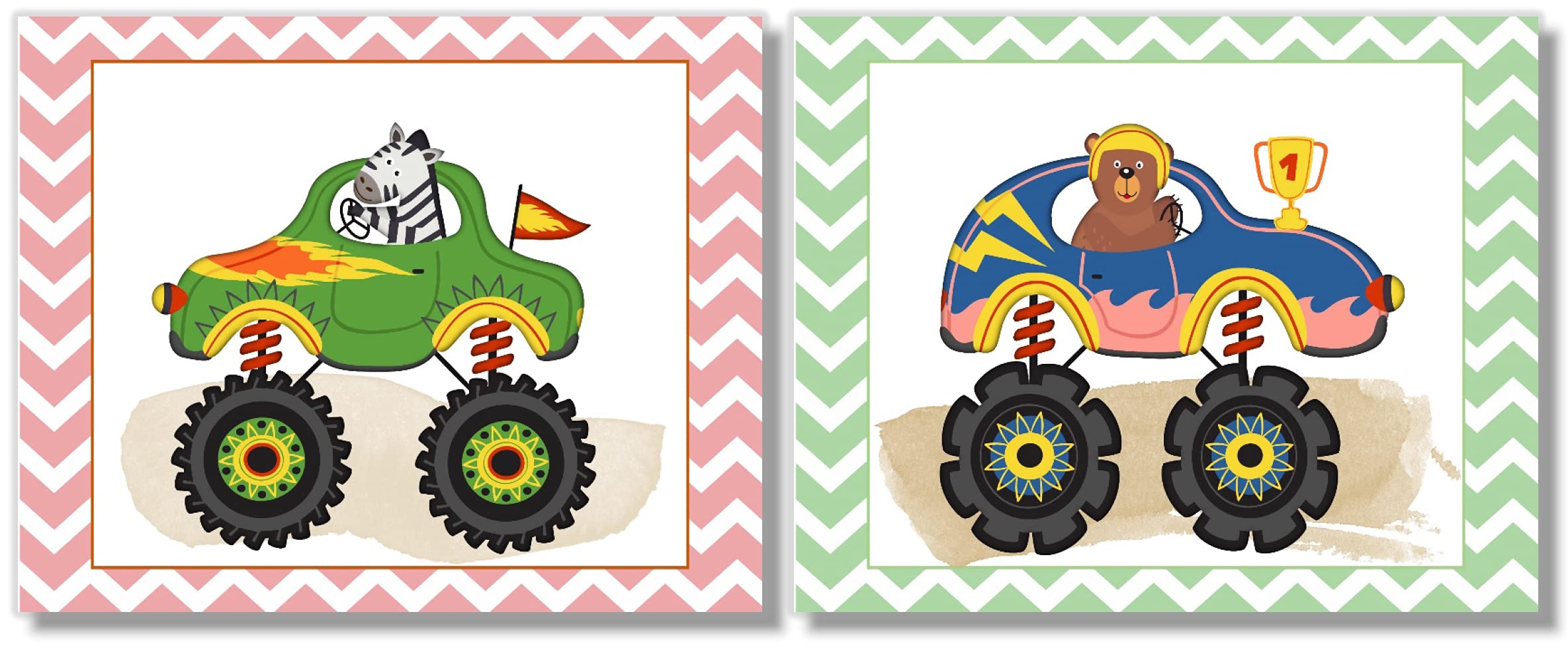 Monster Trucks Wall Art Prints for Boys Room Decor - Set of 6 Unframed 8x10 Posters - Perfect for Kids Bedroom, Playroom & Nursery Wall Decoration