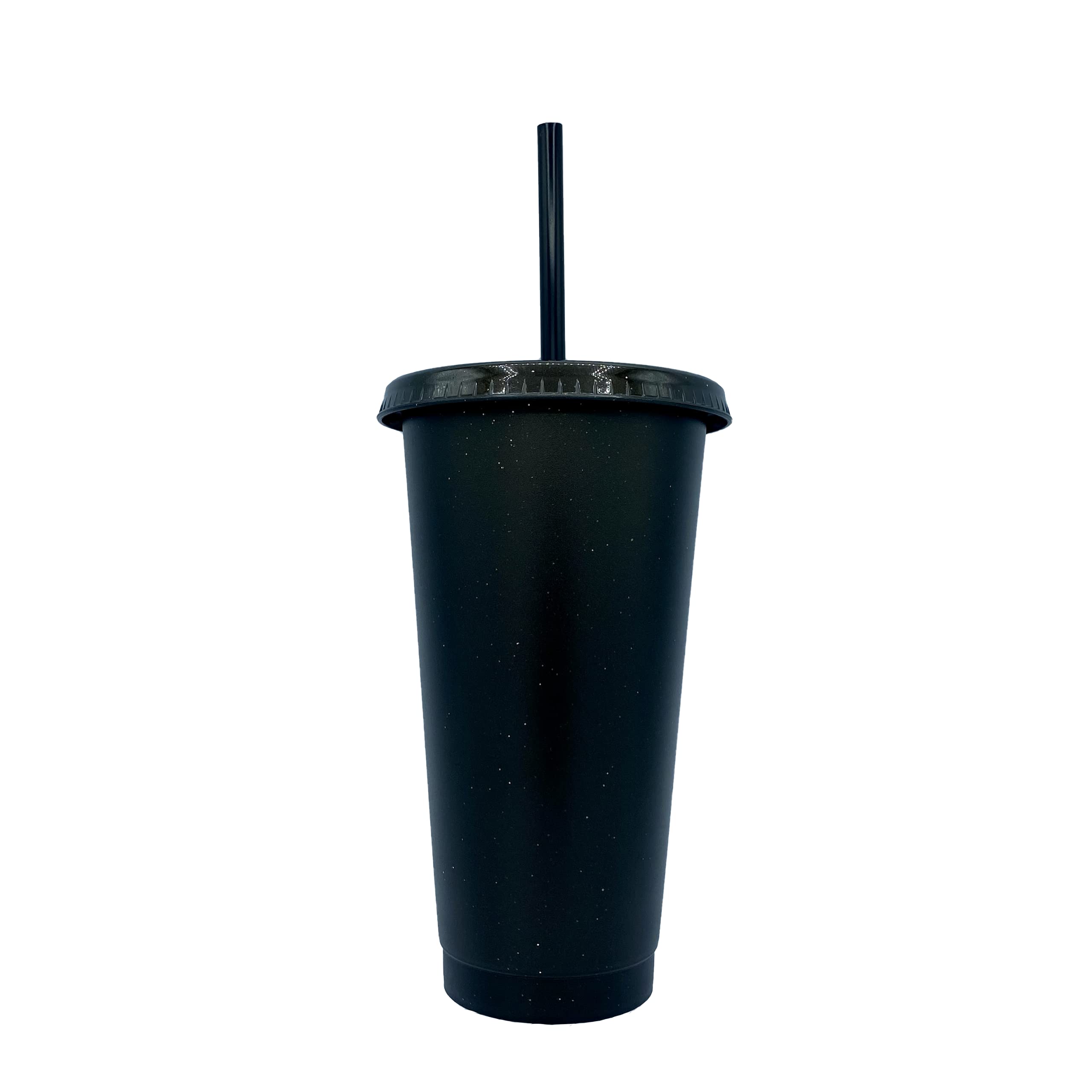 24 oz Reusable Plastic Tumbler with Straw & Lid - 4 Pack Glitter Matte Black Cold Cups for Iced Coffee, Smoothies & Drinks | BPA-Free, Dishwasher Safe, Perfect for Home, Office & Travel