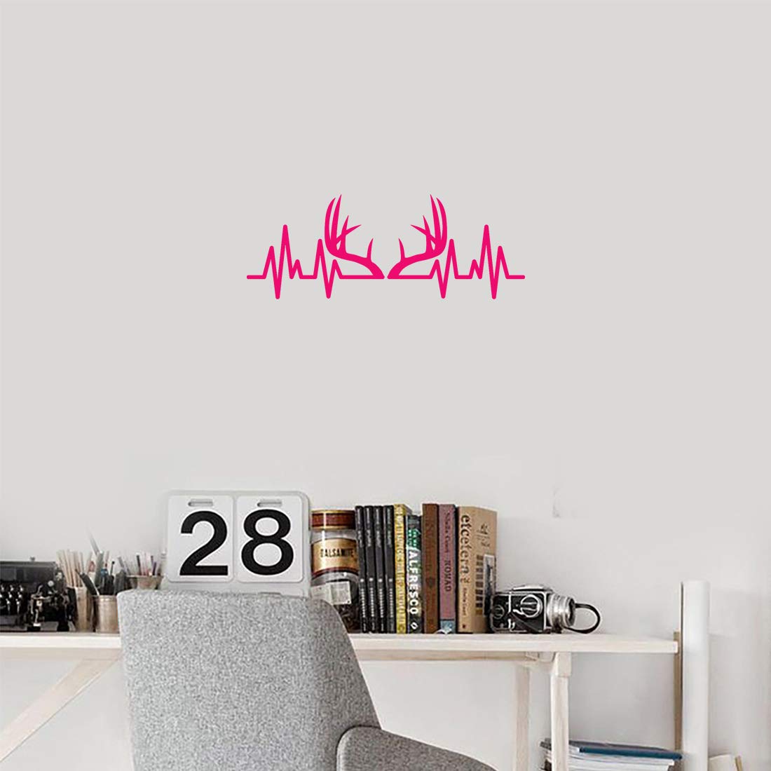 Premium Waterproof Vinyl Decal Stickers - Deer Antler Heartbeat Design (Pink, Set of 2) for Laptop, Phone, Helmet, Car Window, Bumper, Mug, Cup, Door & Wall Decoration - Perfect for DIY Crafts, Home Decor & Personalizing Your Belongings