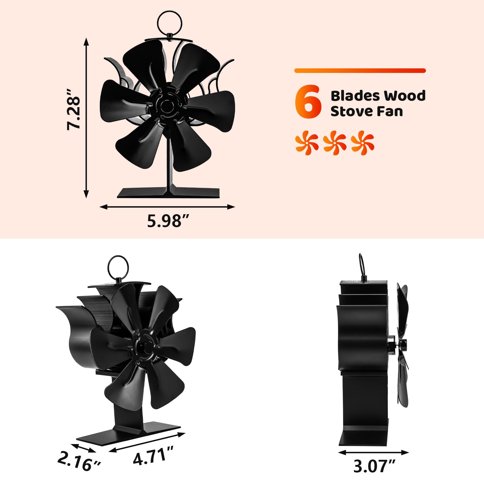 **Uniflasy 6-Blade Heat Powered Wood Stove Fan for Buddy Heater, Mr. Heater & Dynaglo – Compatible with Kerosene & Propane Heaters – Fireplace Fan for Wood Burning – Indoor & Outdoor Use – Perfect for Camping, RV Trips & Home Heating**