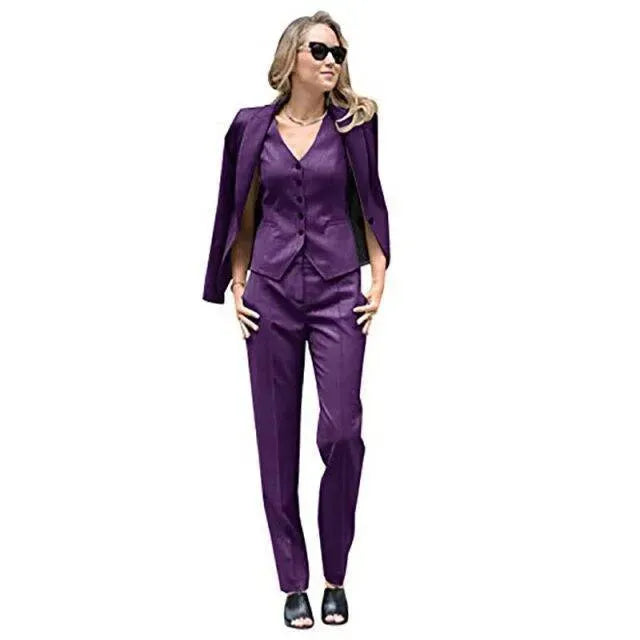 Slim Fit Women's Three Piece Pantsuit Set - Professional Office Wear & Formal Business Attire for Women