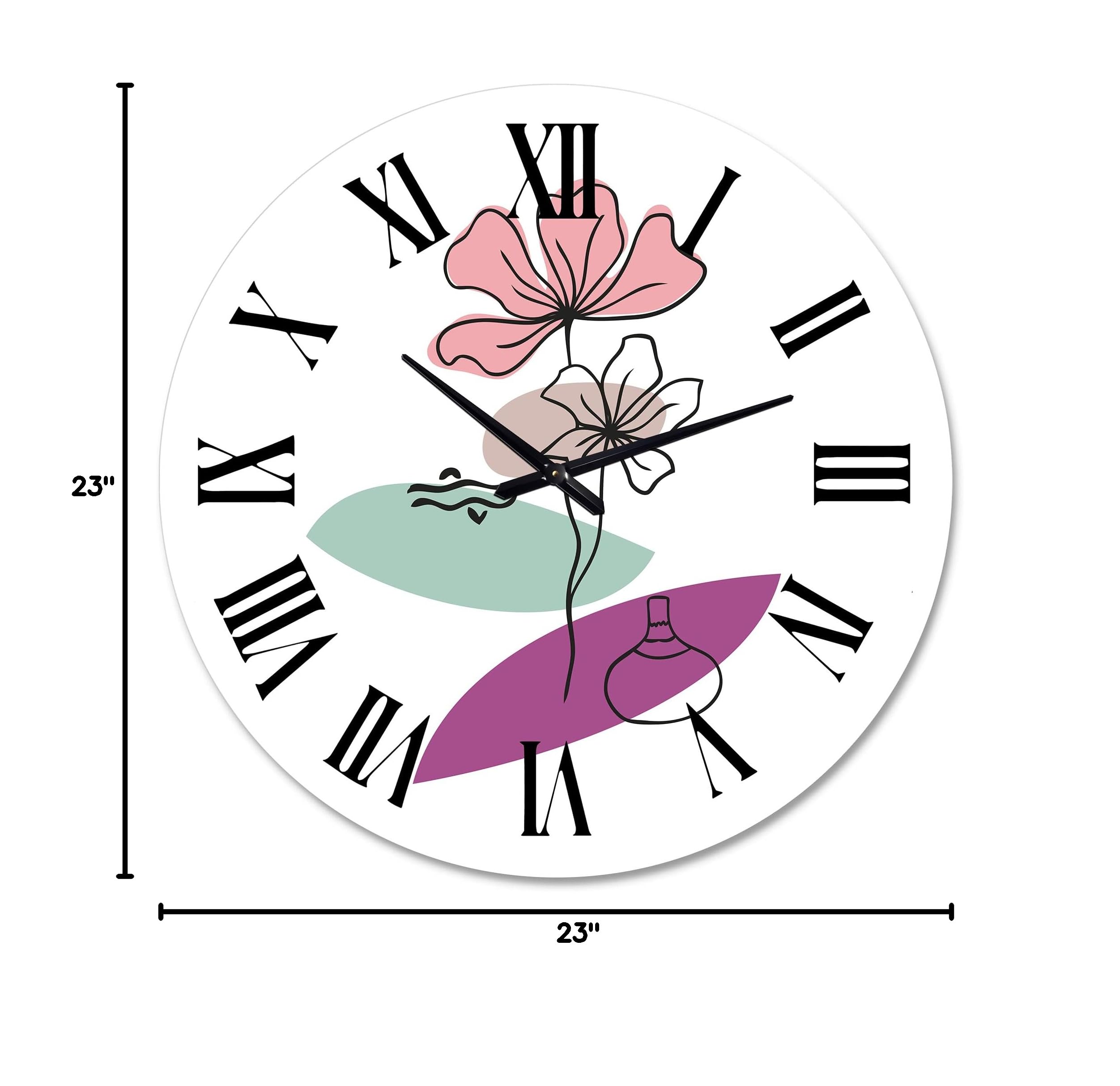 Modern Abstract Floral Wall Clock - Large Decorative Kitchen Clock with Botanical & Geometric Design | Perfect for Home, Office, and Living Room Decor