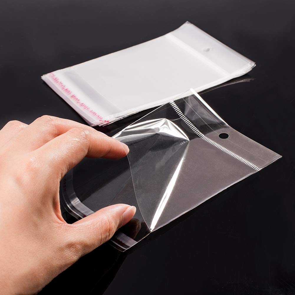 400 pcs 3.5 x 3.3 Inch Clear Resealable Plastic Bags - Self Sealing OPP Treat Bags with Hang Hole for Bakery, Cookies, Soap & Gifts | 1.3 Mil Thick | Perfect for Packaging, Storage & Retail Display