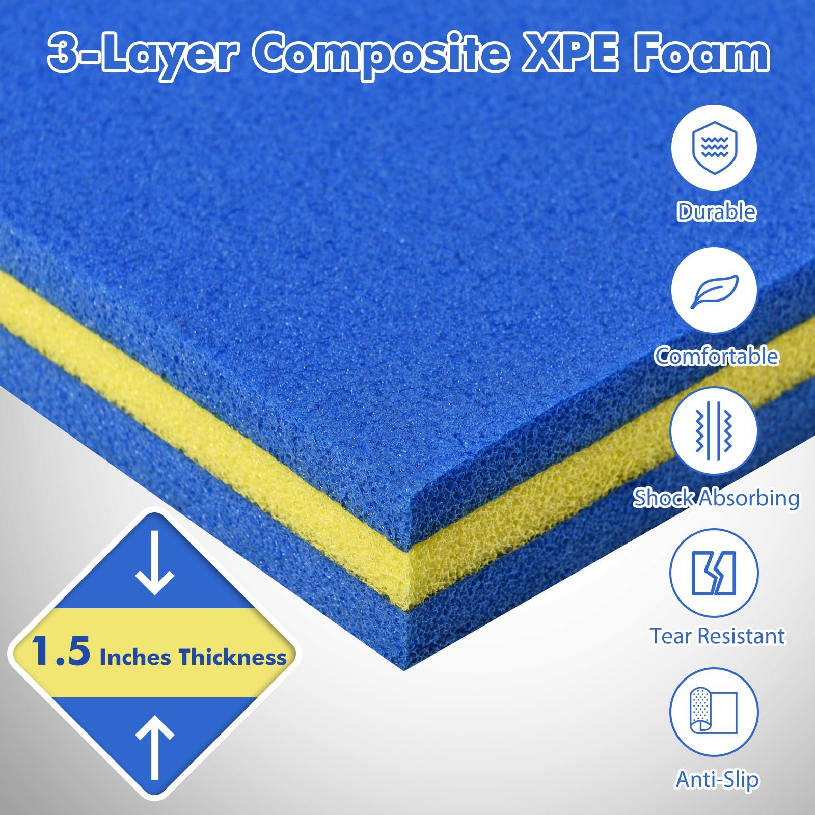 GYMAX 9/18 FT x 6 FT Floating Water Pad with Rolling Pillow - 3-Layer Inflatable Foam Mat for Pool, Lake, Beach & Sea | Perfect for Swimming, Relaxing & Summer Water Activities