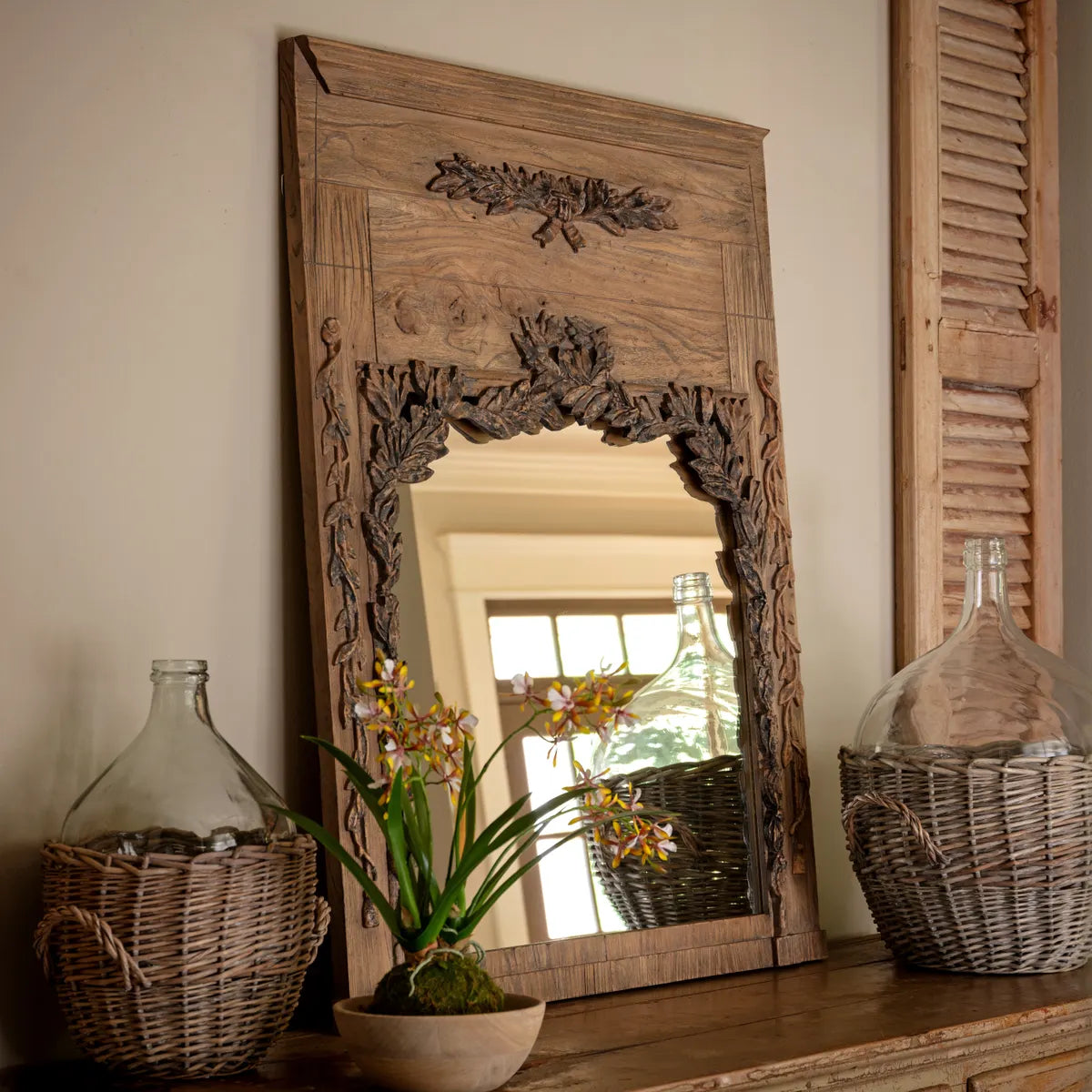 Rustic Hunting Lodge Wall Mirror - Antique Wooden Framed Bathroom & Entryway Decor for Cabin, Farmhouse, or Lodge Style Homes