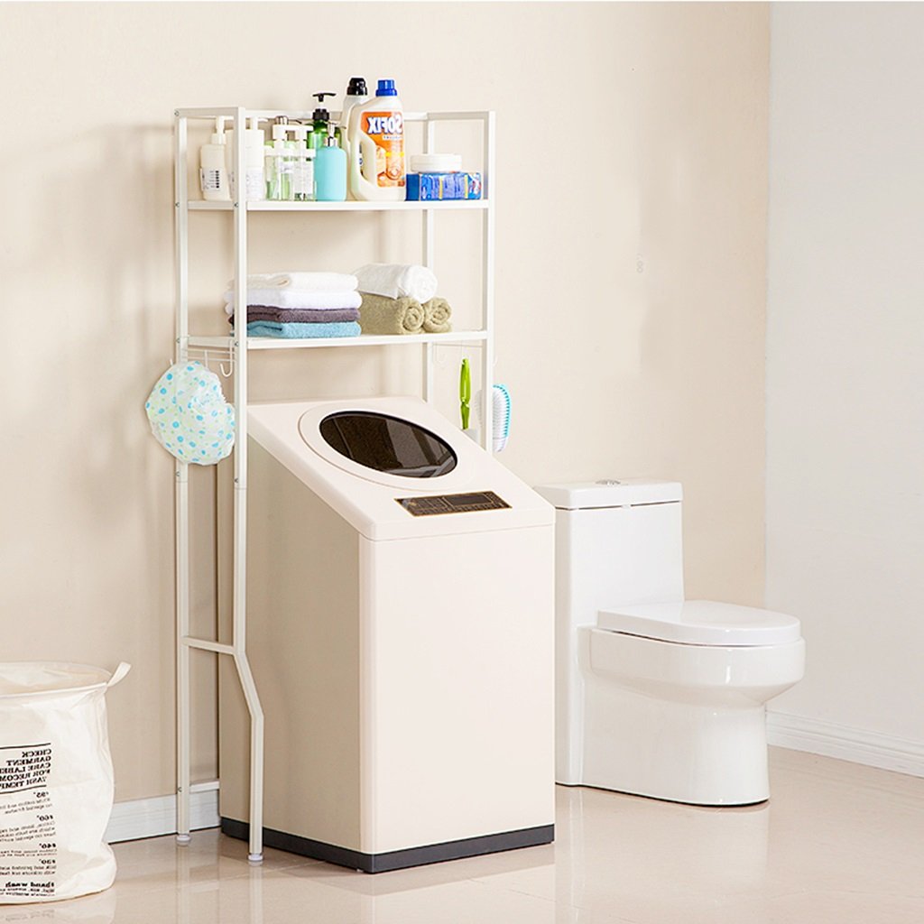 2-Tier Metal Shelf for Bathroom - Space Saving Over Toilet or Washing Machine Organizer, 68x29x162cm, White - Perfect for Small Bathrooms, Laundry Rooms & Tight Spaces