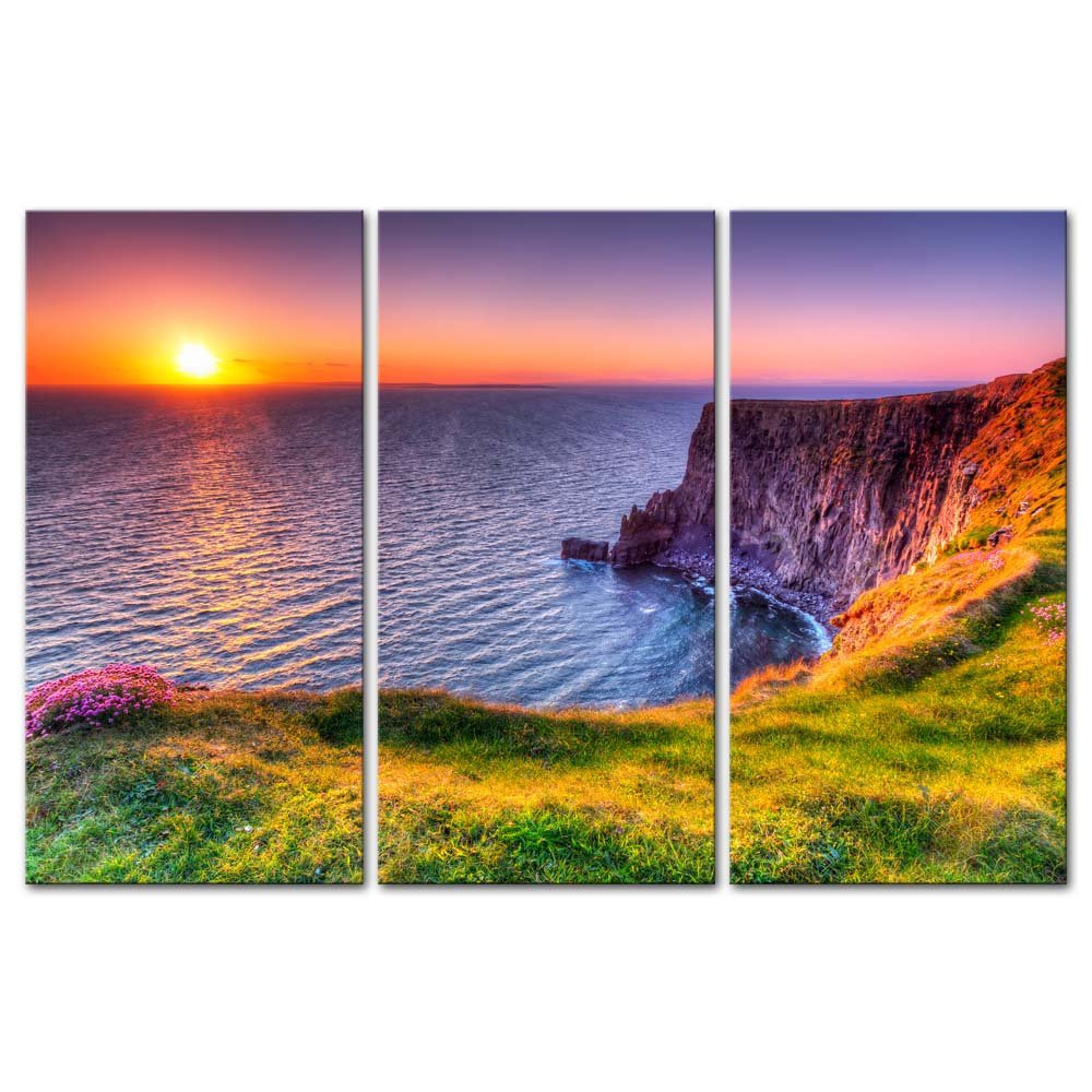 Cliffs of Moher Ireland Sunset Seascape Canvas Wall Art - Framed Coastal Painting for Living Room, Bedroom & Office Decor - Perfect Gift for Nature Lovers & Home Interior Design