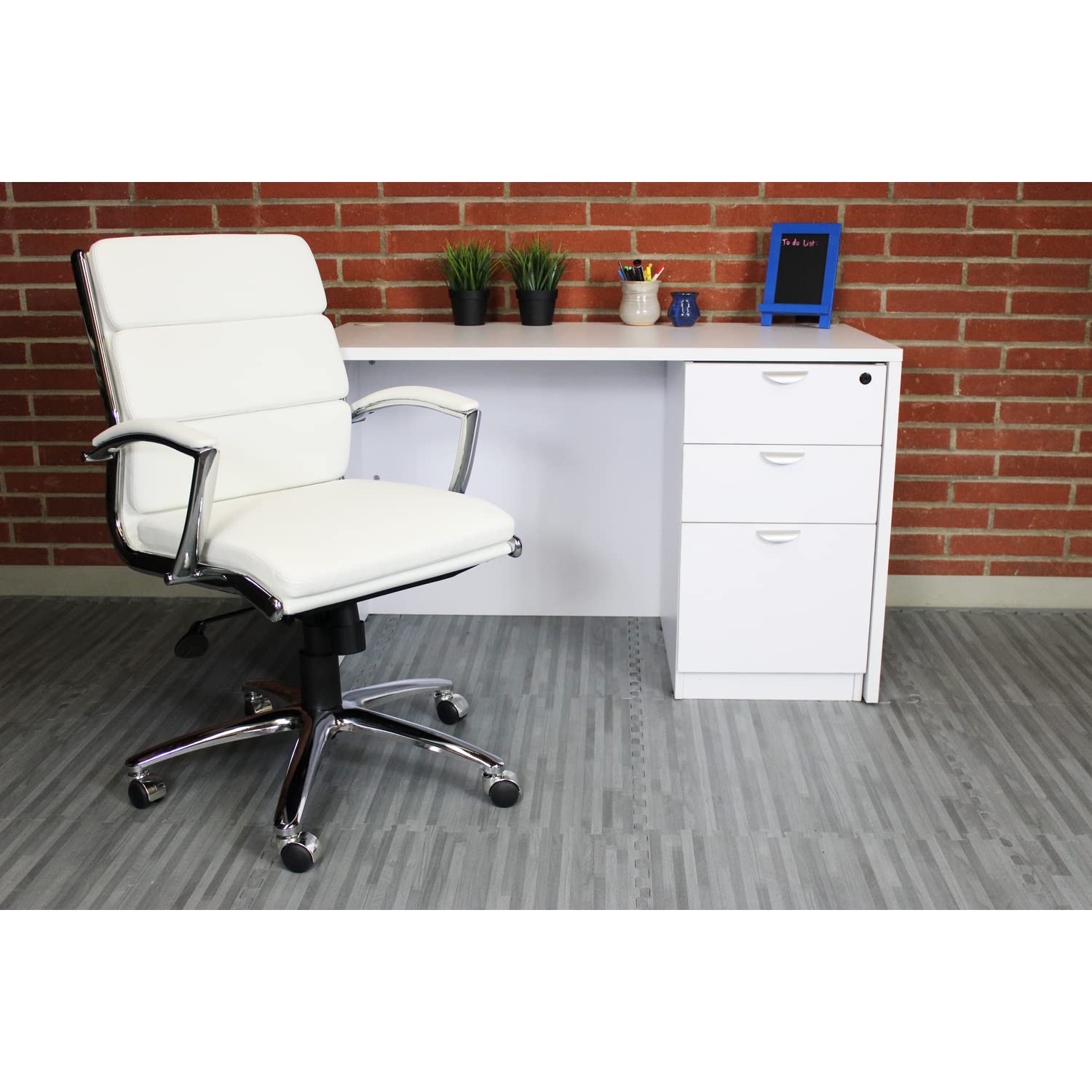 BOSXK Executive Mid Back Office Chair - White Ergonomic Desk Chair for Home & Office Workspace, Comfortable Computer Chair for Long Hours Sitting