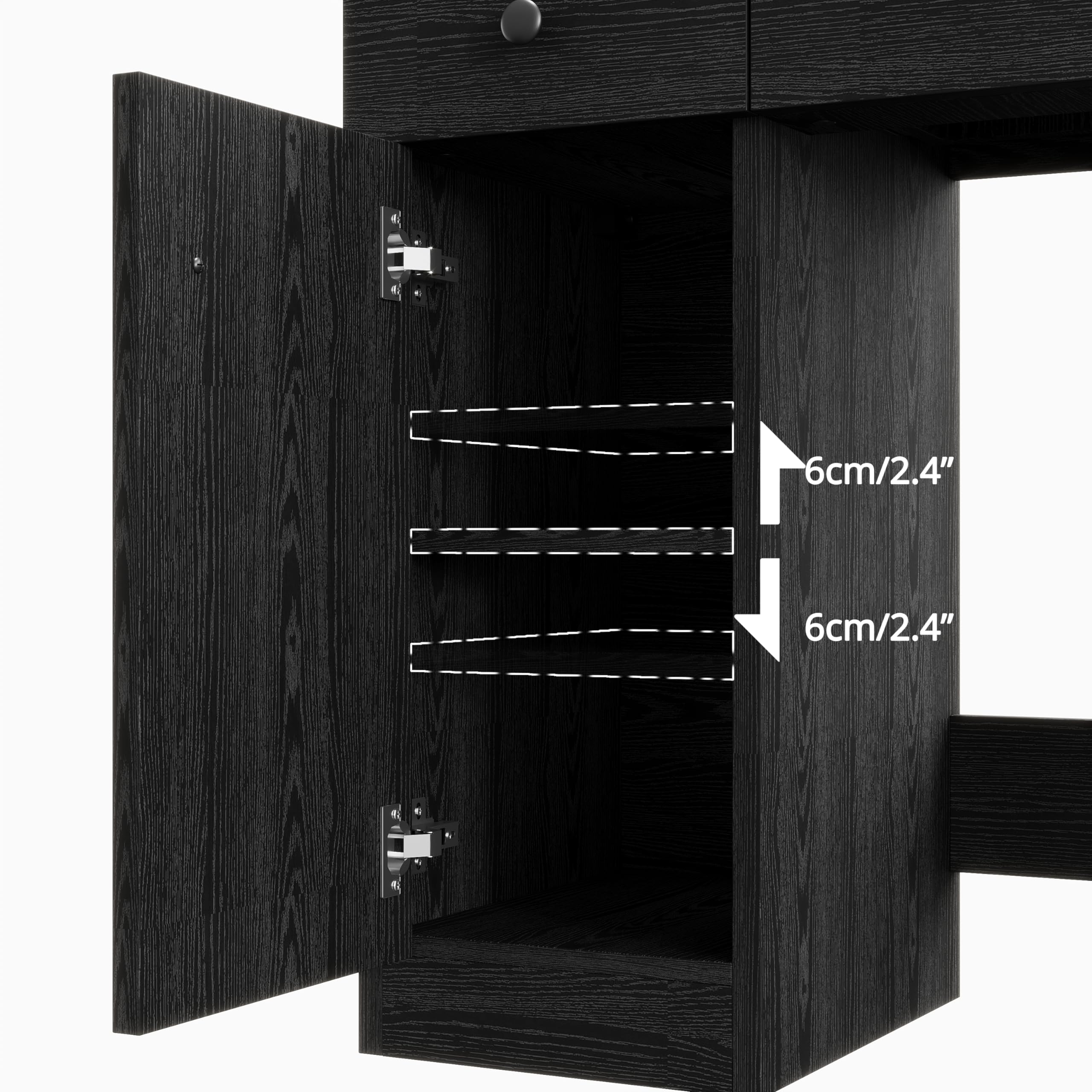 IRONCK Vanity Desk with LED Lighted Mirror, Power Outlet & Storage Stool - Makeup Dressing Table with Drawers & Cabinet for Bedroom, Black - Perfect for Beauty Routine & Home Decor