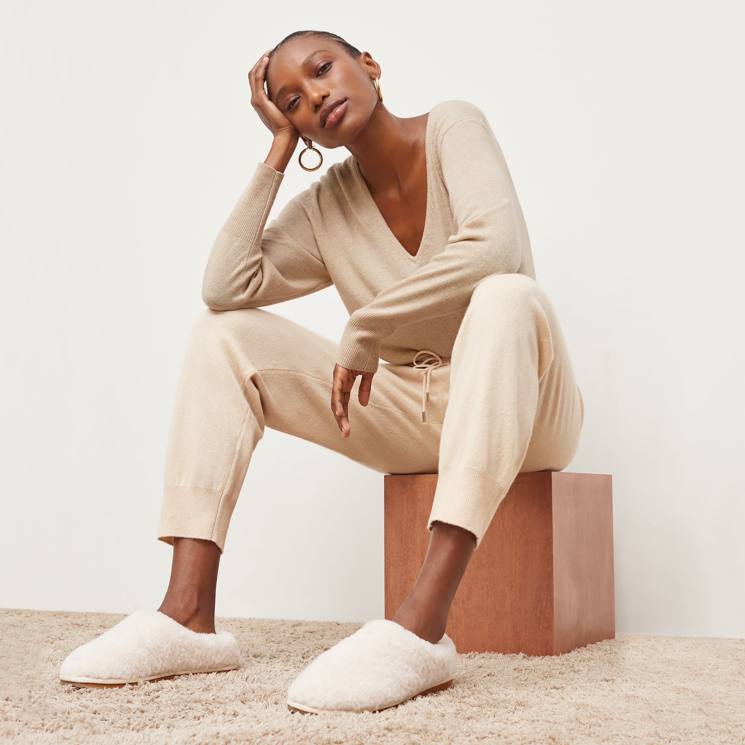 Keely Jogger Pants for Women - Soft Cashmere Lounge Pants in Cream Color - Perfect for Yoga, Running, and Relaxing at Home