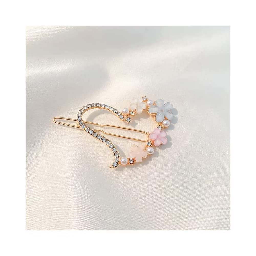 LOCANS Elegant Korean Hair Clips for Women & Girls - Rhinestone Bling Hair Accessories with Pearl Resin Acrylic Flower Design (Pack of 6) - Perfect for Parties, Weddings, and Daily Fashion Styling