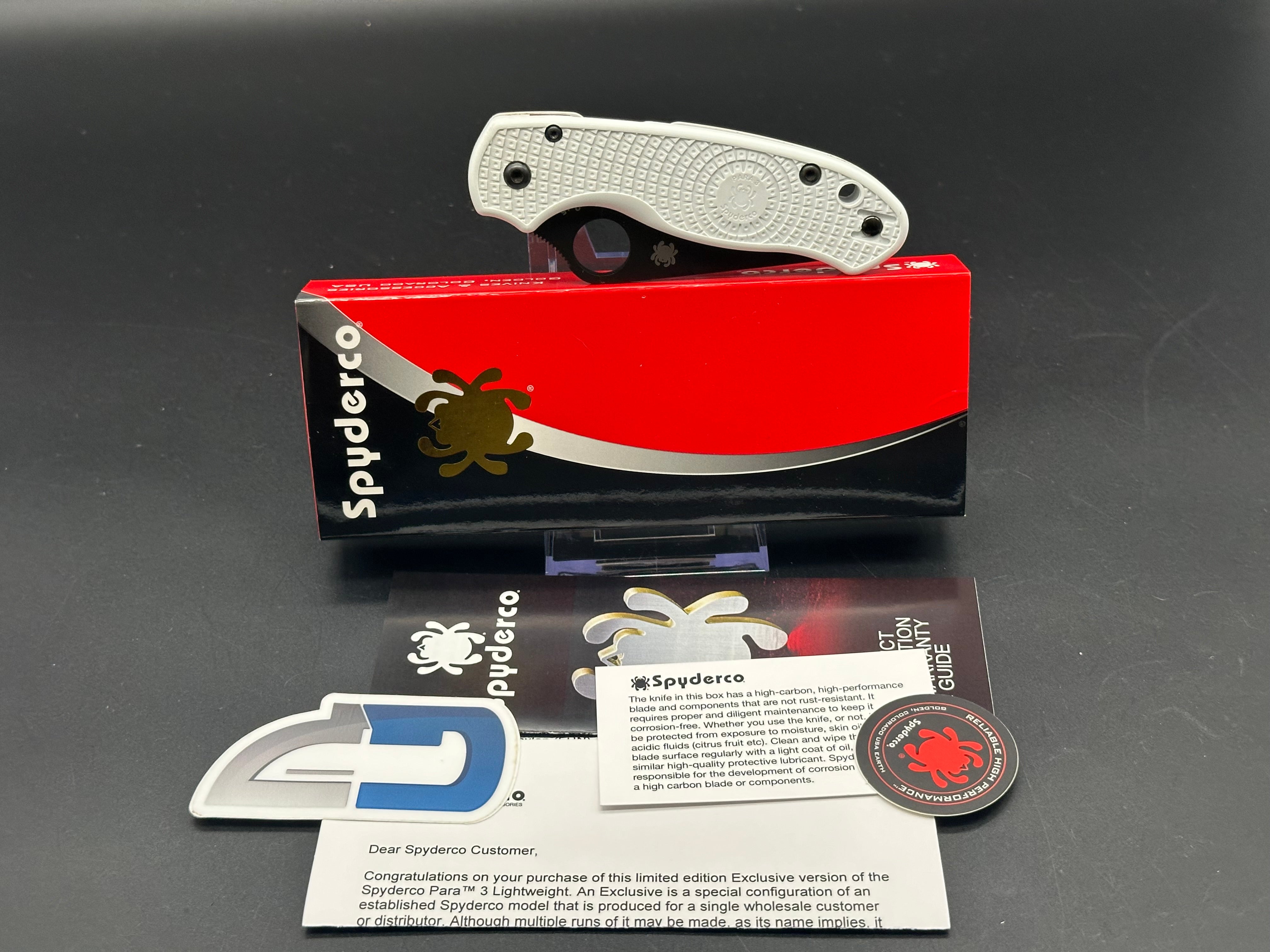 Spyderco Para 3 Lightweight Folding Knife - Black DLC Coated REX 45 Blade & White FRN Handle | EDC Pocket Knife for Camping, Hiking & Outdoor Adventures (Model C223PWHBK)