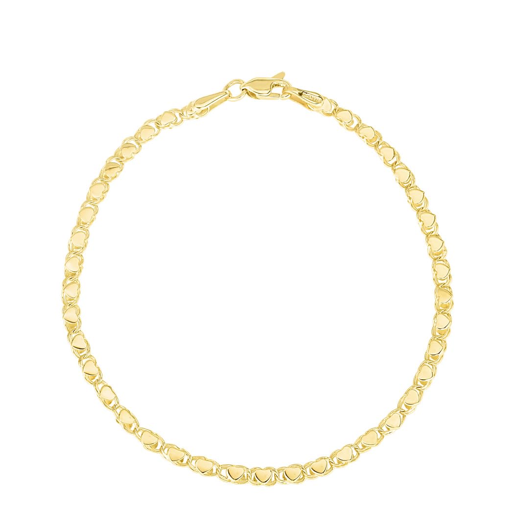 14K Yellow Gold 2.9mm Sparkle Cut Heart Chain Anklet with Lobster Clasp - 10 Inch Adjustable Ankle Bracelet for Women & Men | Valentine's Gift, Anniversary Jewelry, Everyday Wear