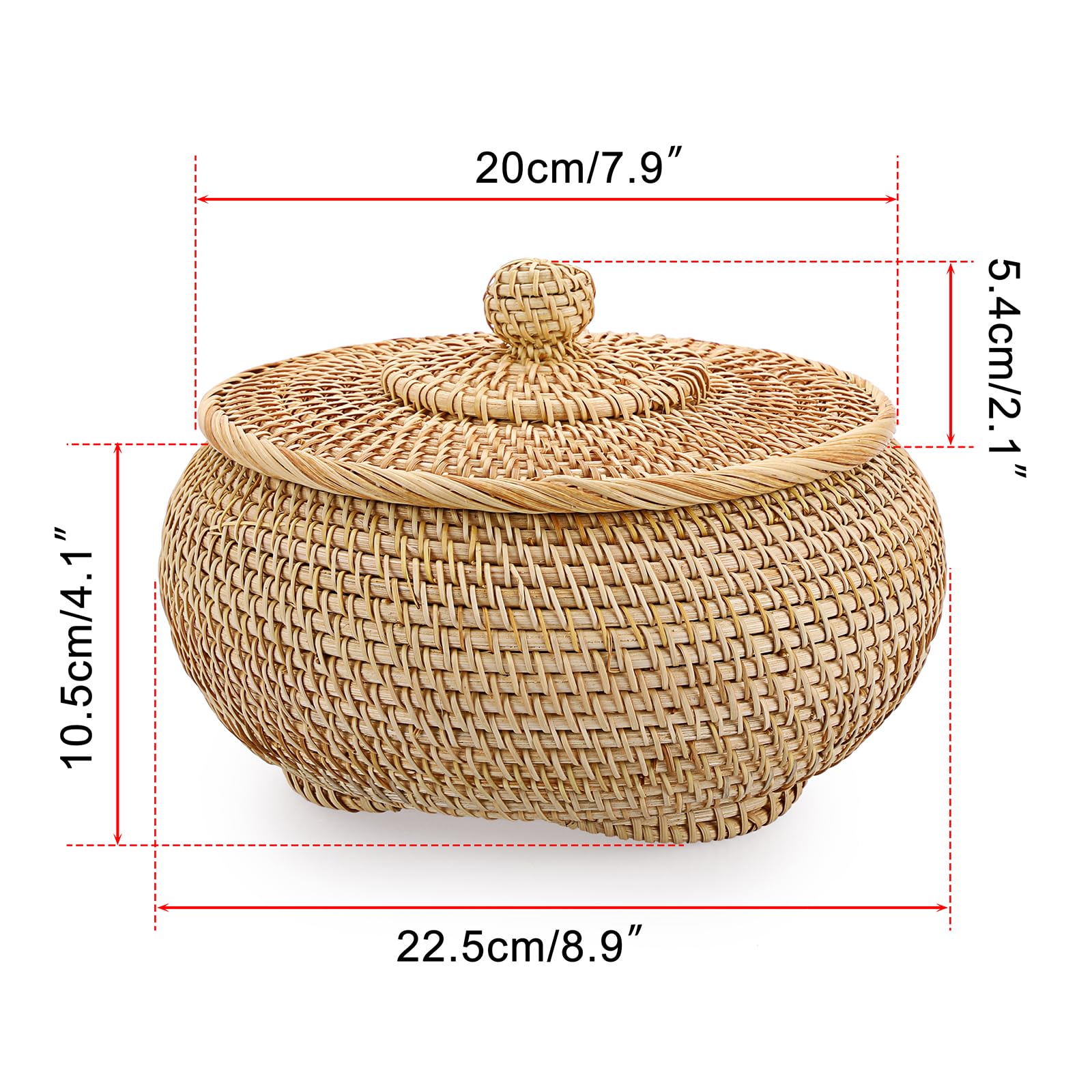 Hipiwe Round Rattan Basket with Lid - Handwoven Wicker Storage Bin for Picnic, Bread, Home & Bathroom Organization - Small Decorative Box for Shelves, Multi-Purpose Tray (Perfect for Farmhouse Decor, Gift Wrapping & Clutter Control)