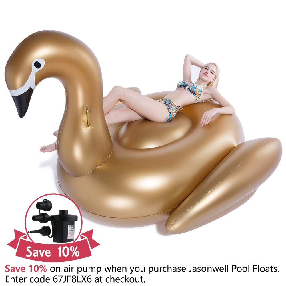 Jasonwell XXXL Giant Inflatable Golden Swan Pool Float - Quick-Fill Valves, Durable Beach & Pool Floatie for Adults Kids, Summer Party Decor, Lounge Raft for Swimming Pools, Lakes, and Backyard Gatherings