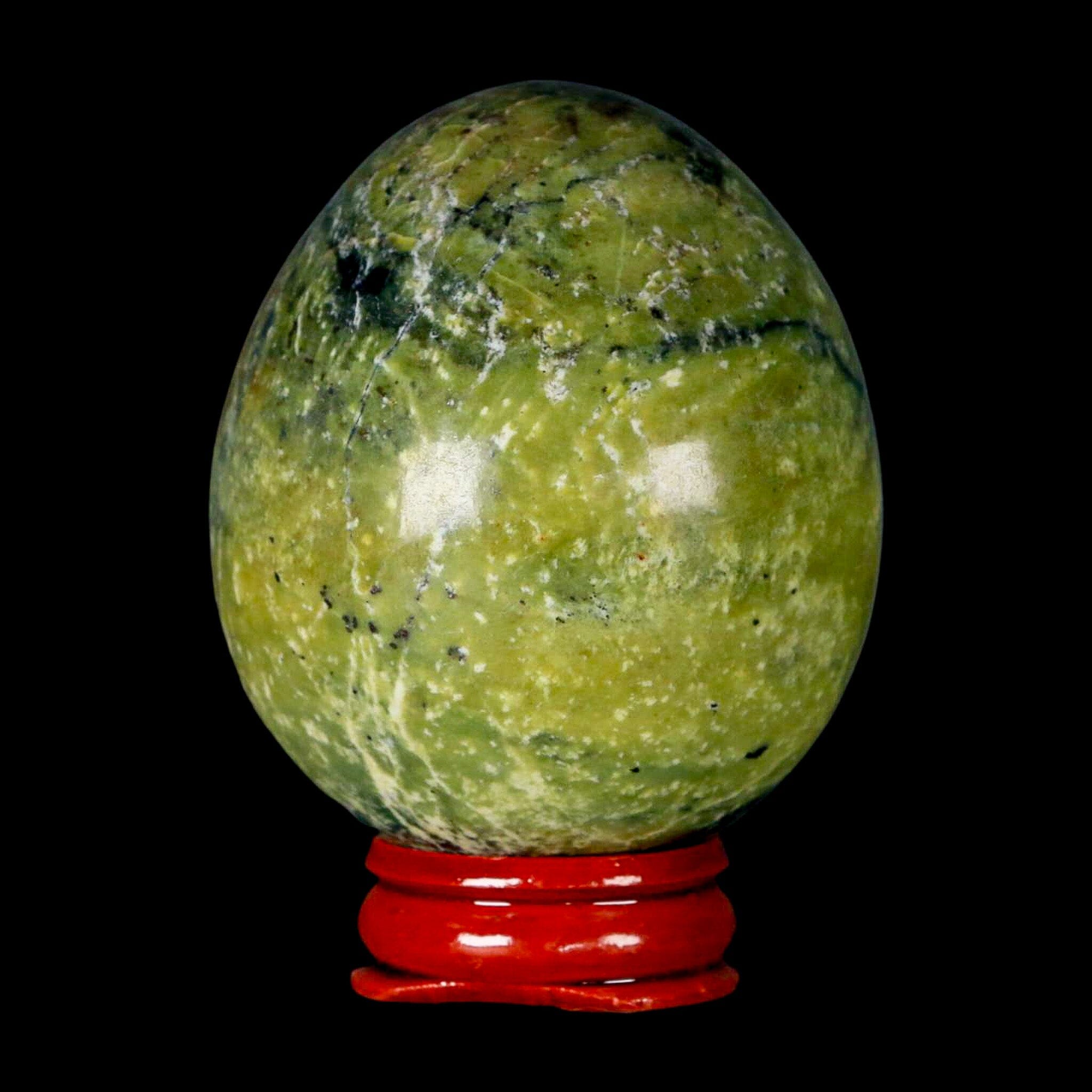 61MM Natural Green & Yellow Serpentine Pyrite Egg Oval - Handcrafted Peru Mineral Specimen with Stand | Perfect for Crystal Healing, Meditation & Home Decor