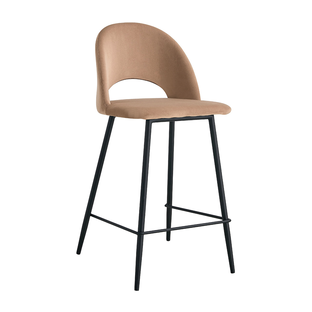Asta Velvet Bar Stool Set of 2 - Modern Upholstered Counter Height Stools with Chrome Legs for Kitchen Island, Breakfast Bar & Home Decor