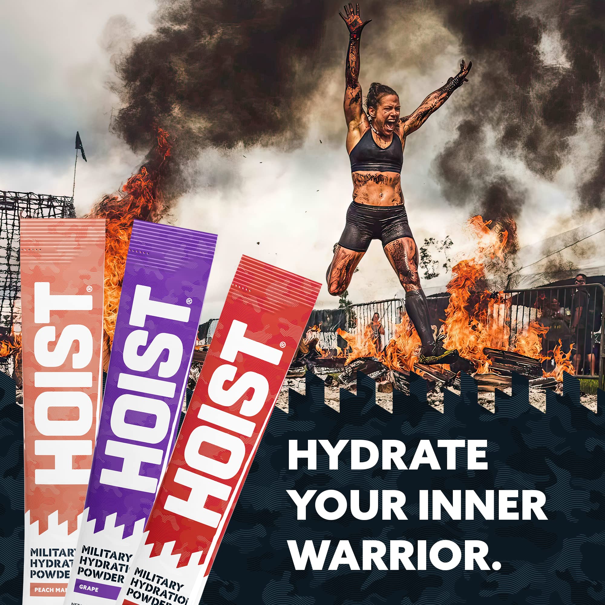HOIST Premium Military Hydration Powder - Electrolyte Drink Mix Powder Stick Pack, Peach Mango (12 Sticks) - Ideal for Workout, Hiking & Outdoor Activities