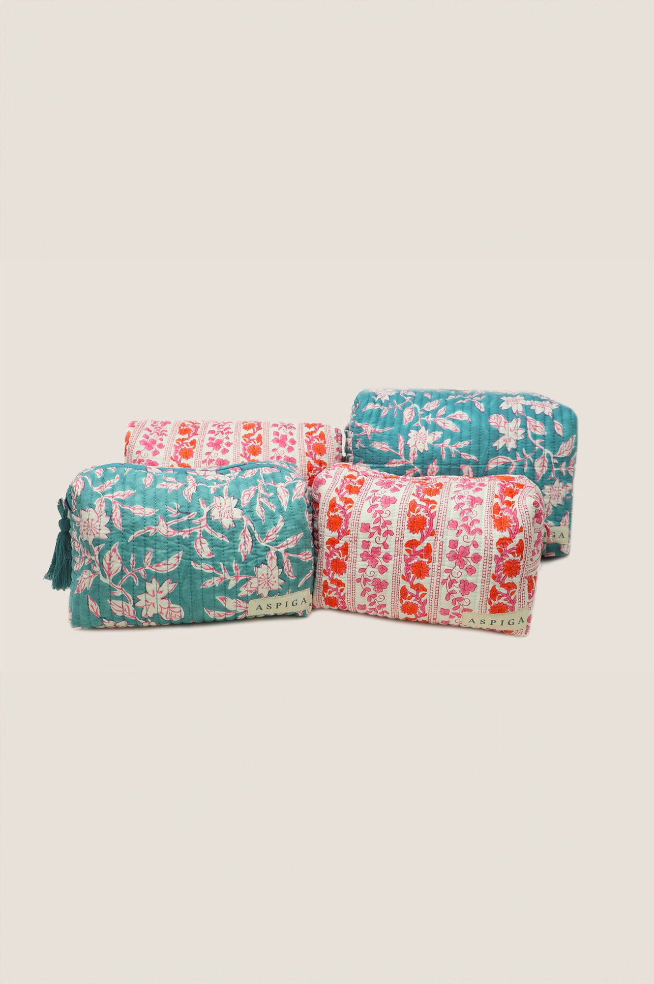 Japanese Flower Sea Green Medium Block Print Wash Bag - Travel Laundry Organizer for Gym, Beach & Camping