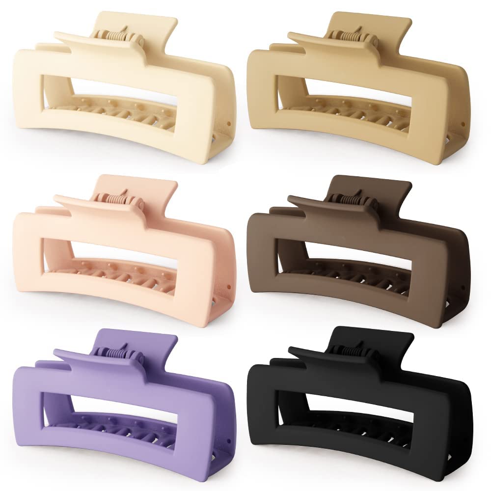 6Pcs Matte Hair Claw Clips for Women - Large Hair Clips for Thick Hair, Neutral Color Hair Accessories | Perfect for Updos, Ponytails & Everyday Styling