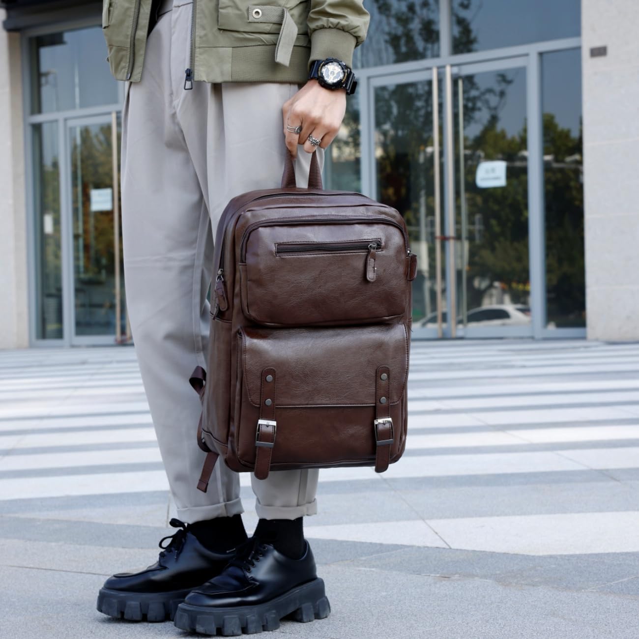 Premium PU Leather Casual Backpack for Men - Stylish Laptop Backpack for College & Daily Commuter - Large Capacity Work Bag (Brown) | Perfect for Office, School & Travel Use