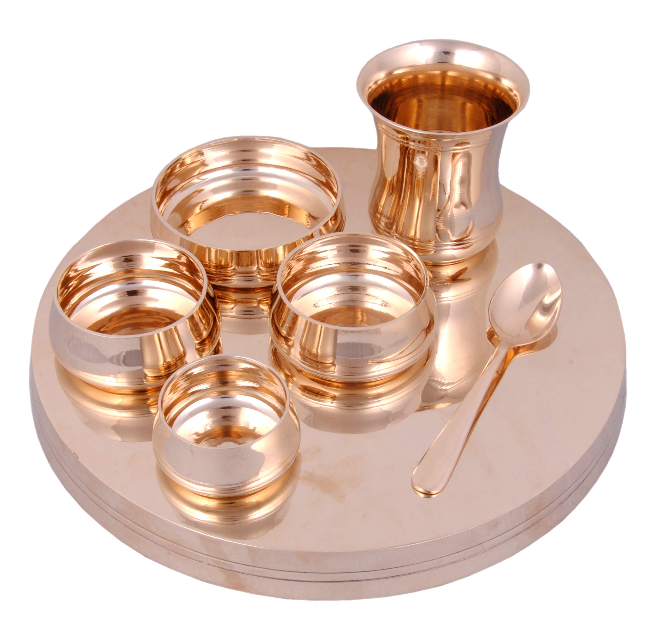 Shiv Shakti Arts® Premium 7-Piece Pure Bronze Kansa Thali Dinner Set in Gold - Luxury Ayurvedic Metal Dining Plates for Healthy Eating & Traditional Indian Meals - Perfect for Home Dining, Festivals & Wedding Gifts