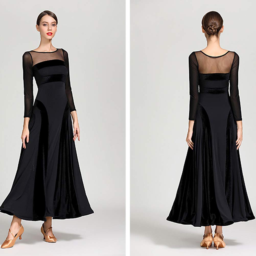 Elegant Women's Velvet Long Sleeve Ballroom Salsa Latin Modern Dance Dress - Perfect for Performances, Competitions & Social Dancing
