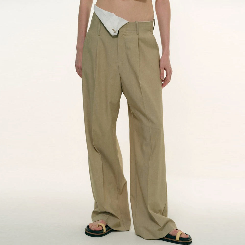 Women's High Waist Patchwork Asymmetrical Wide Leg Pants - Autumn Casual Minimalist Solid Trousers for Female | Perfect for Office Wear, Weekend Outings & Fall Fashion