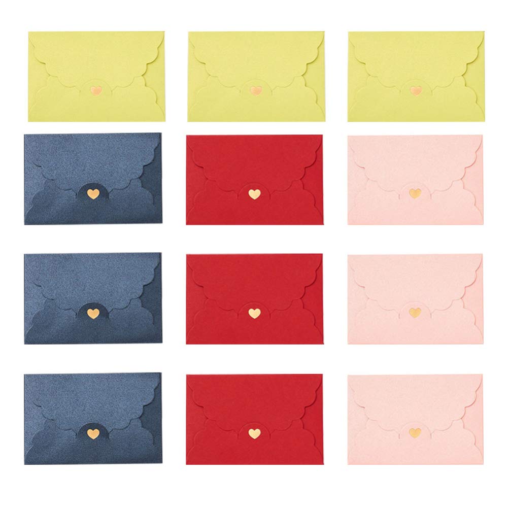NUOBESTY 12pcs Mini Colored Envelopes for Personalized Cards - Small Business & Member Packing - Mixed Style Colorful Paper Envelopes - Perfect for Wedding Invitations, Greeting Cards & Party Favors