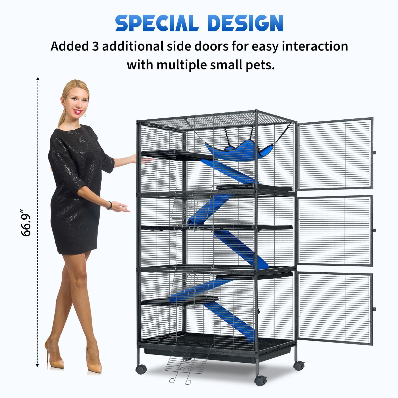 6-Tier Metal Small Animal Cage for Ferrets, Sugar Gliders, Chinchillas, Guinea Pigs, Rabbits & Large Hamsters - Rolling Critter Nation Cage with Flannel Ramps, Removable Tray & 6 Doors for Easy Cleaning - Perfect for Home, Pet Store & Veterinary Clinic Use