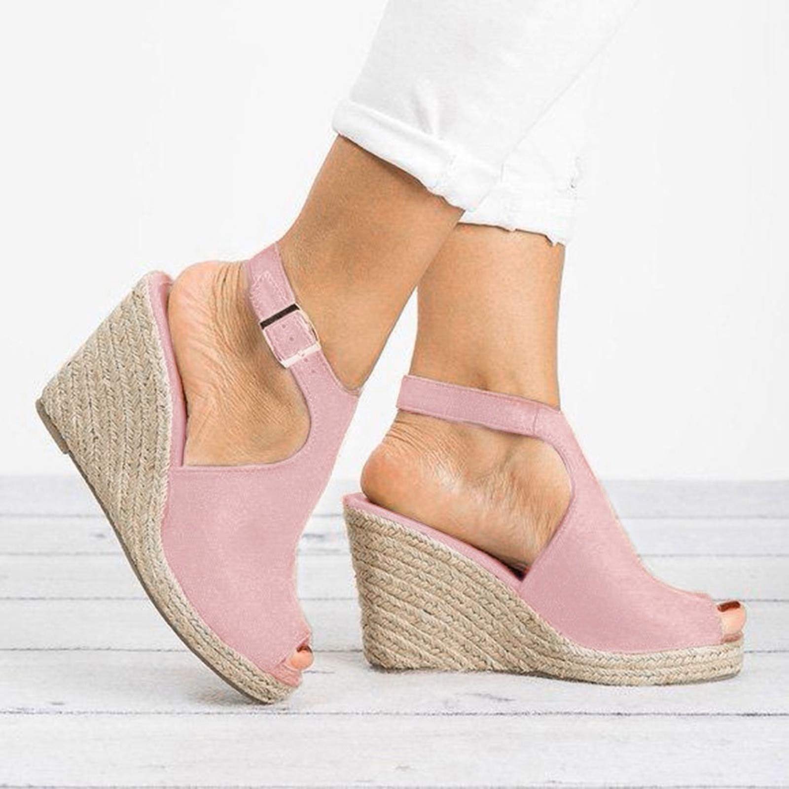 Women's Casual Buckle Strap Roman Wedge Sandals - Open Toe Platform Beach Shoes for Summer Walking, Vacation & Outdoor Activities