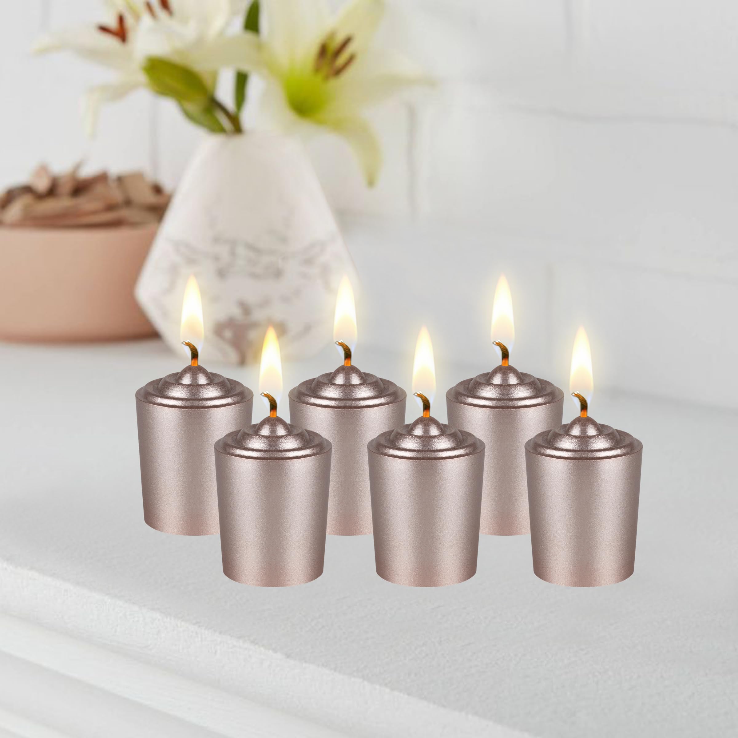 Premium Unscented Rose Gold Votive Candles - Set of 12 Hand-Poured Wax Candles (1.5