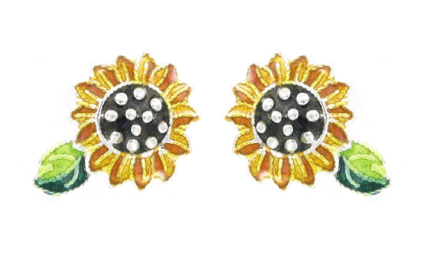 Sunflower Post Silver & Enamel Earrings - Dainty Floral Stud Earrings for Women, Hypoallergenic Jewelry Gift for Her - Perfect for Everyday Wear, Date Nights & Special Occasions