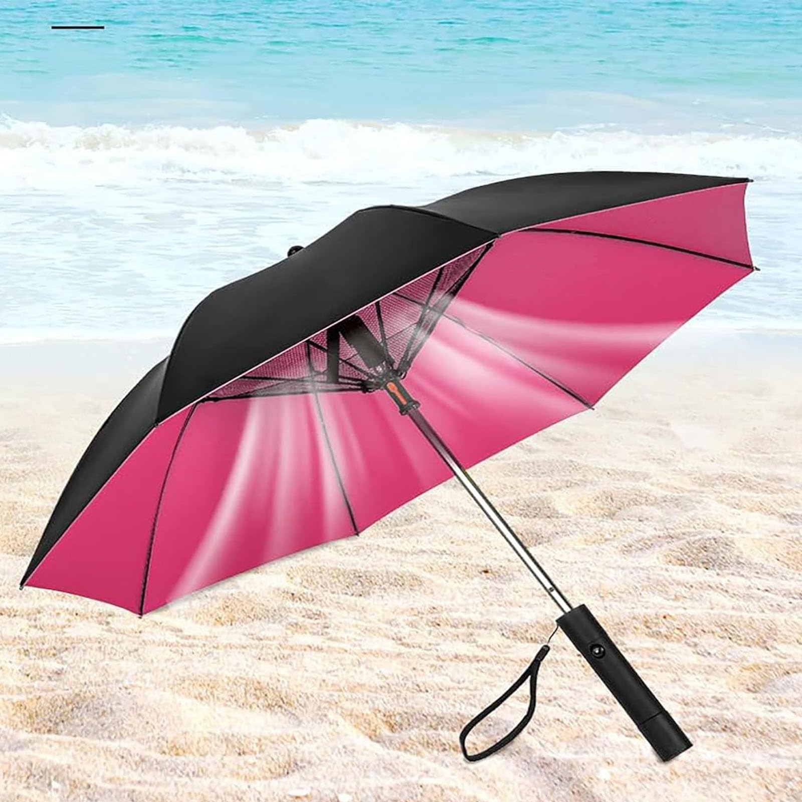 3-in-1 USB Rechargeable Cooling Umbrella with Fan & Mist Spray - UV Protection Sun Umbrella for Outdoor Activities, Beach, Hiking & Summer Travel