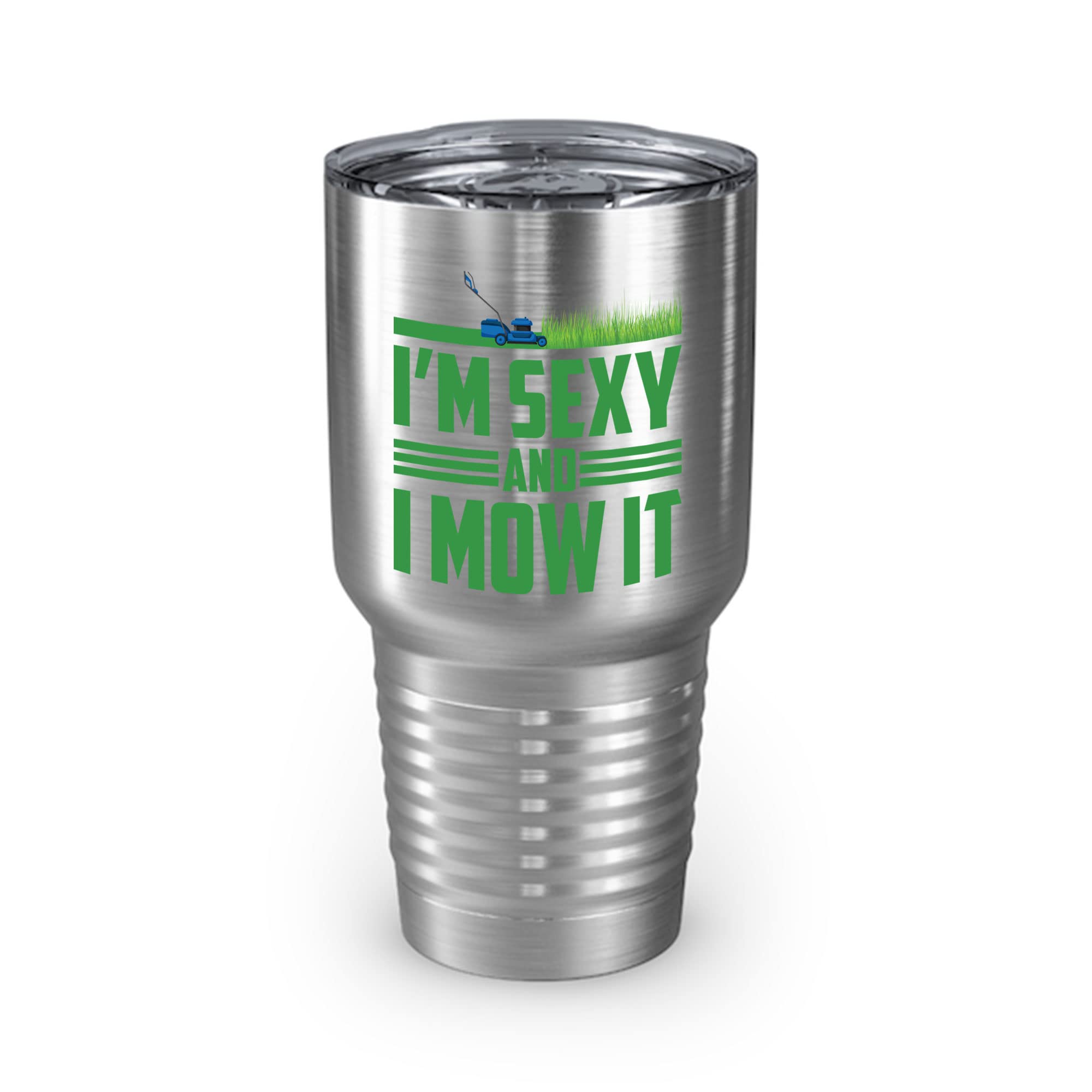 Funny 'I'm Sexy and I Mow It' Retro Lawn Mower Tumbler - 30oz Insulated Stainless Steel Cup for Men & Women (Grey) - Perfect for Gardening Enthusiasts, Outdoor BBQs, and Yard Work Gifts