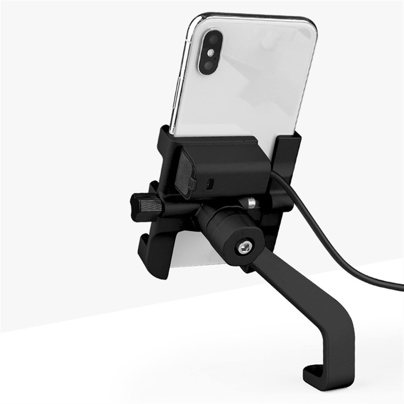 Universal Aluminum Motorcycle Phone Mount with USB Charger - Handlebar Bracket Stand for iPhone & Android - Waterproof Smartphone Holder for GPS Navigation & Riding - Moto Accessories (Mirror Black) - Perfect for Adventure Tours, Commuting & Delivery Riders