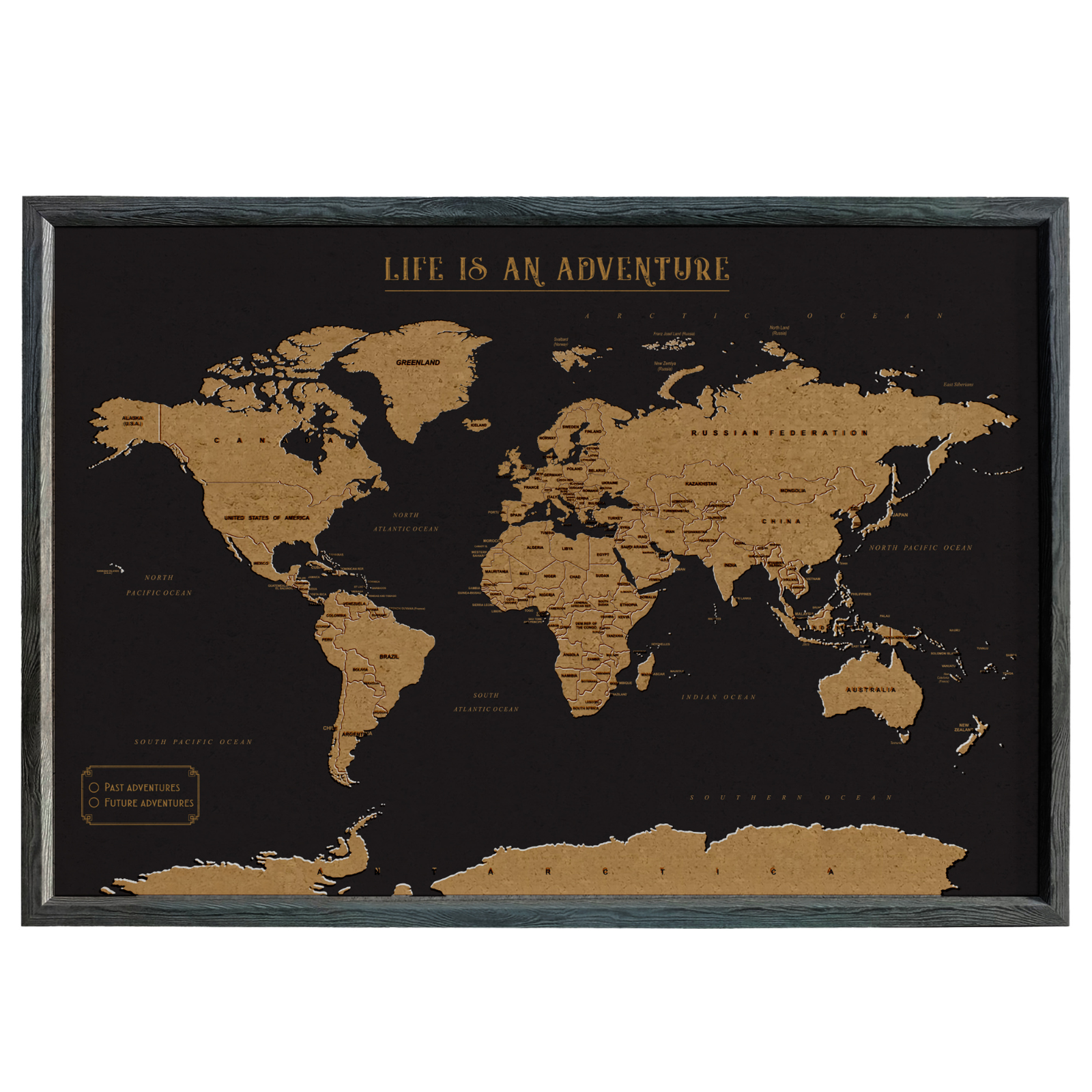 Large Black Splosh Travel World Map for XL Desk - Perfect for Office Decor, Travel Planning & Geography Enthusiasts