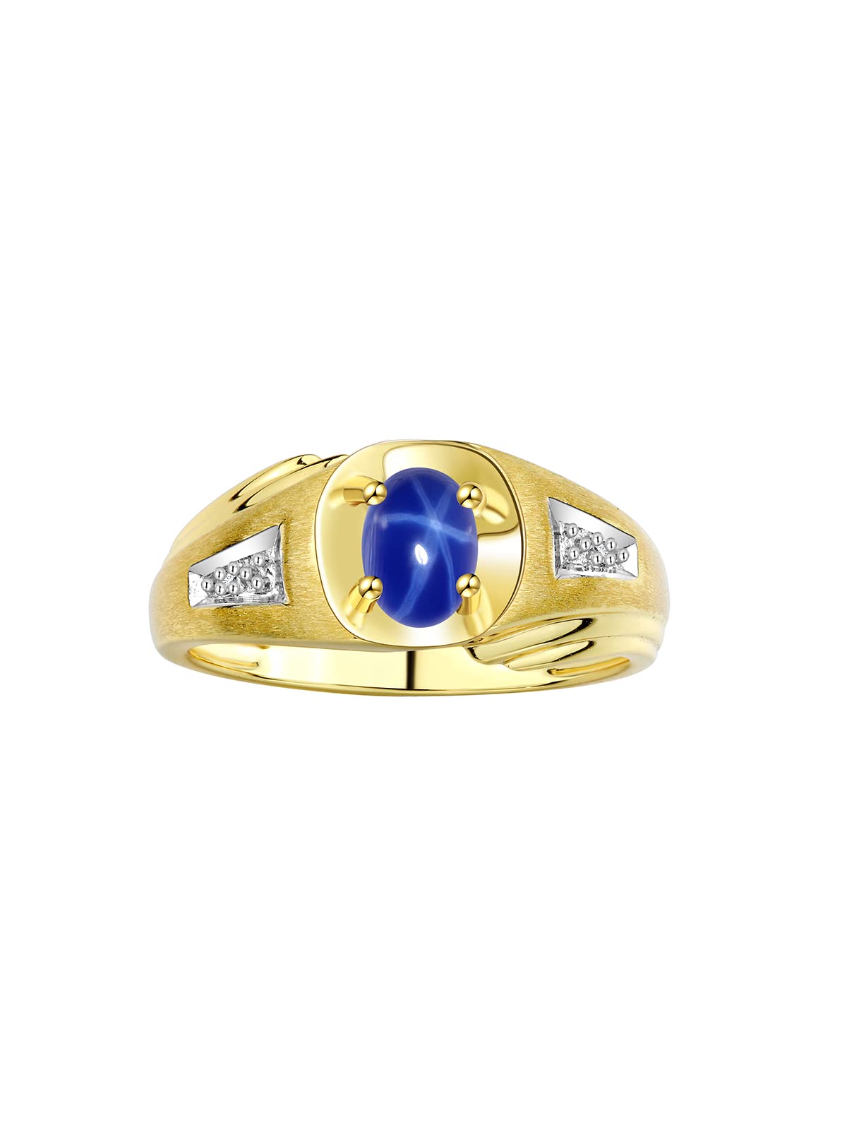 Rylos Men's Classic Designer 8X6MM Oval Gemstone & Diamond Ring - Yellow Gold Plated Silver Birthstone Ring for Men (Sizes 8-13) | Perfect for Weddings, Anniversaries & Gifts