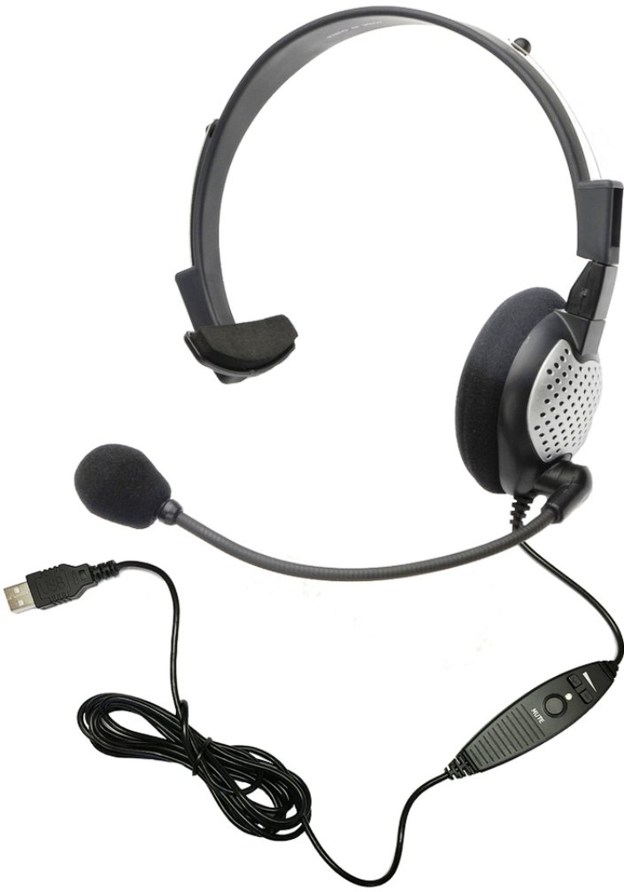 Andrea Communications NC-181VM USB On-Ear Monaural Computer Headset with Noise-Canceling Mic, In-Line Volume/Mute Controls & Built-in Sound Card - Black/Grey/Silver - Perfect for Call Centers, Online Meetings & Remote Work