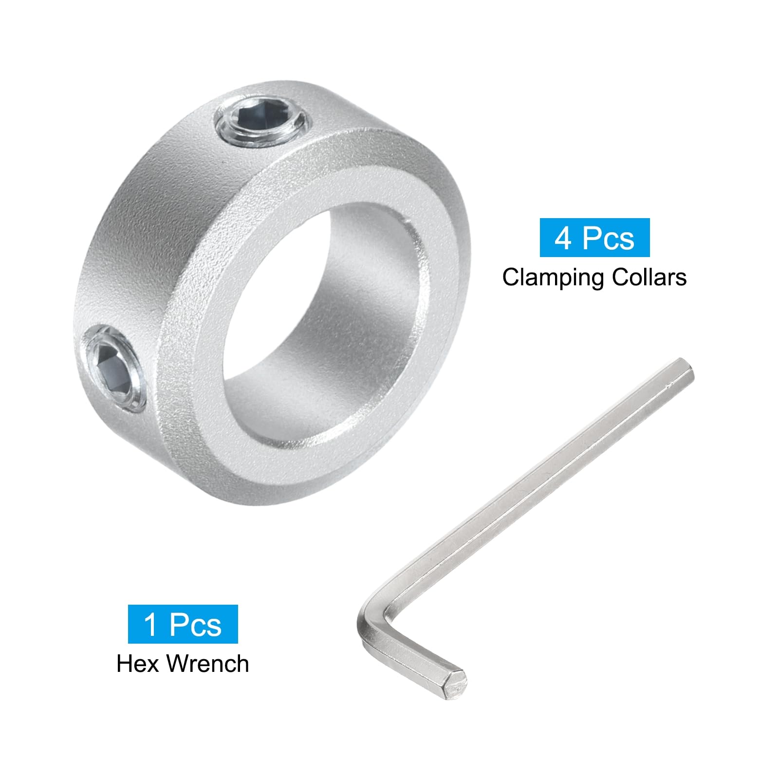 uxcell 16mm Shaft Set Screw Collar - 4pcs Aluminum Alloy Clamping Collars 26mm OD, 10mm Thickness with M6 Set Screws & Wrench - Perfect for Machinery, Robotics & DIY Projects