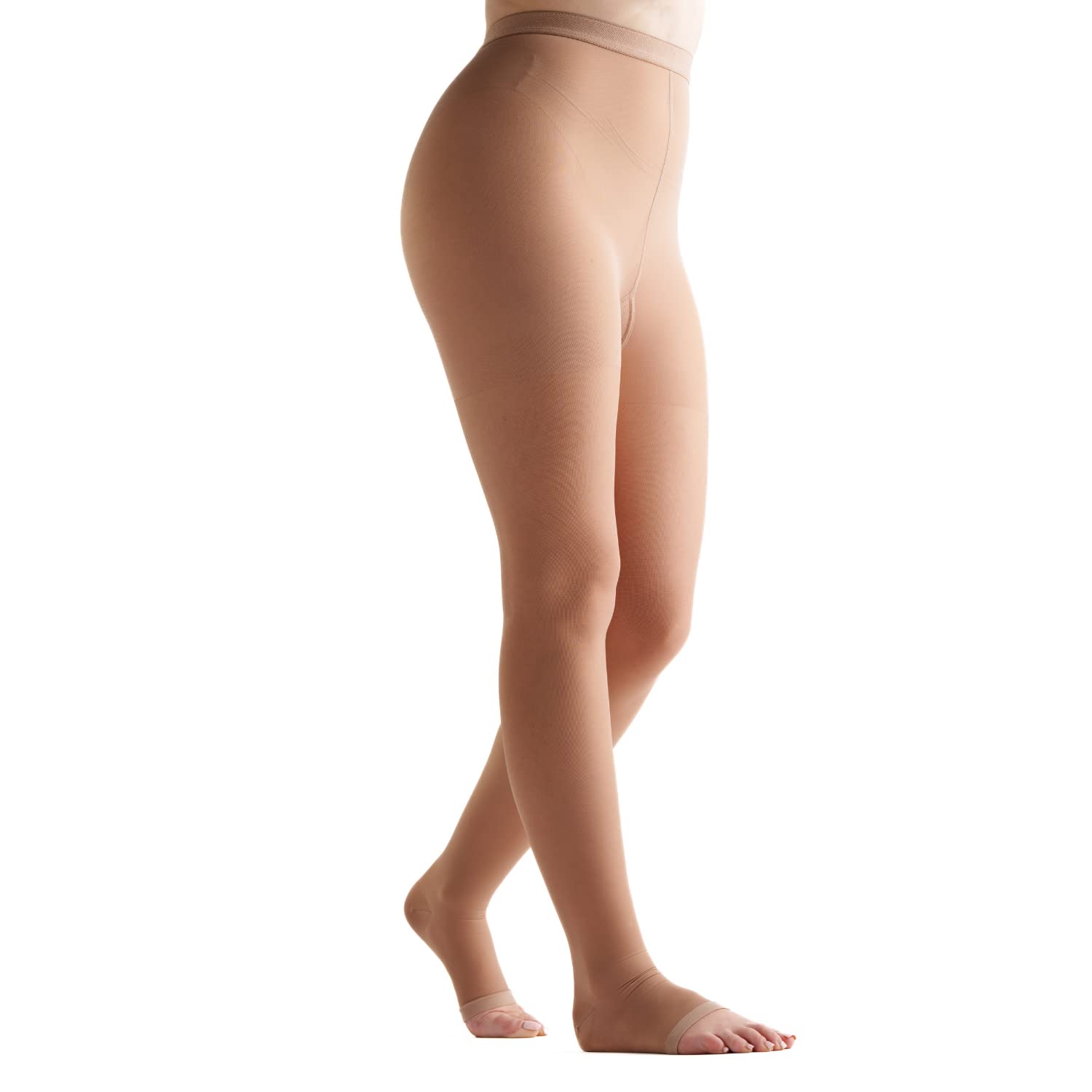 EvoNation Women's 15-20 mmHg Graduated Compression Open Toe Pantyhose - Moderate Pressure Sheer Stockings for Varicose Veins & Swelling Relief - Perfect for Travel, Pregnancy & Nurses